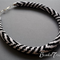 ZEBRA - bead crochet necklace pattern / Bead crochet pattern / Crochet rope pattern / Black, White / PATTERN ONLY