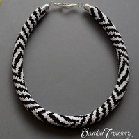 ZEBRA - bead crochet necklace pattern / Bead crochet pattern / Crochet rope pattern / Black, White / PATTERN ONLY