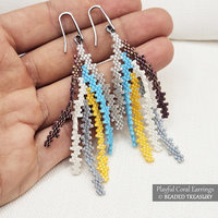 PLAYFUL CORAL EARRINGS Beading Tutorial - Peyote Stitch Bead Pattern