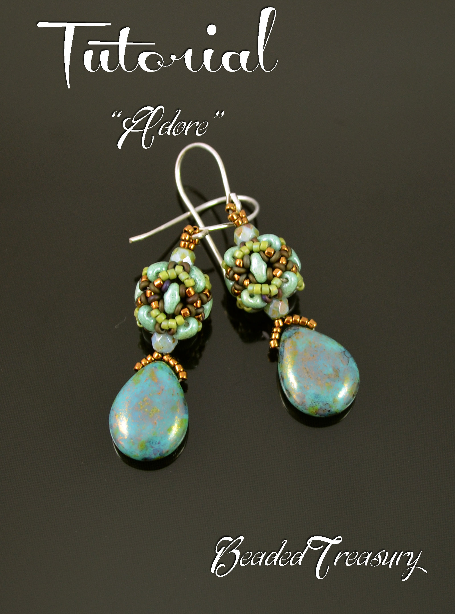 ADORE - beaded bead earrings tutorial, beading tutorial, MiniDuo bead pattern, seed beads, Demi Round bead pattern / TUTORIAL ONLY