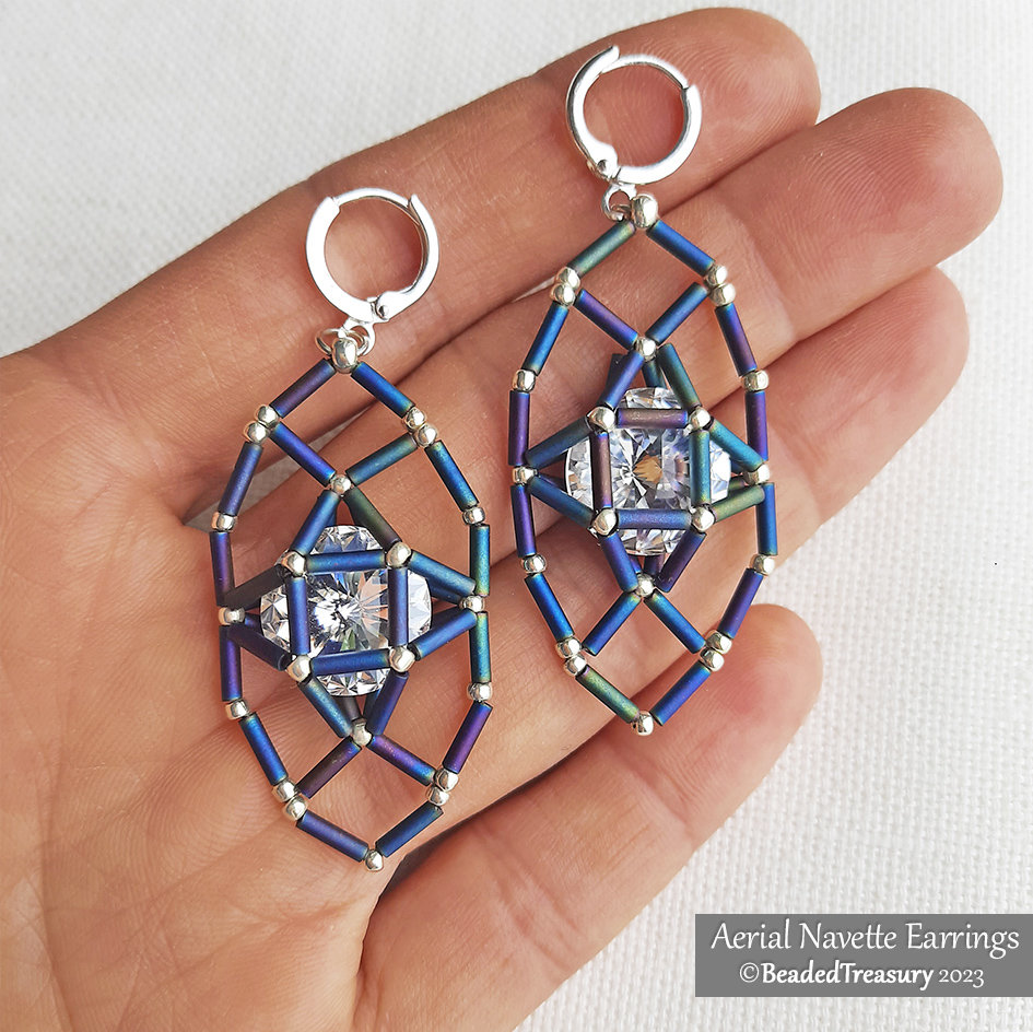 AERIAL NAVETTE EARRINGS - Beading Tutorial with Rivoli and Bugle Beads
