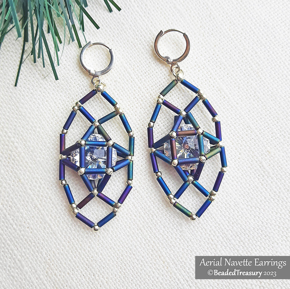 AERIAL NAVETTE EARRINGS - Beading Tutorial with Rivoli and Bugle Beads