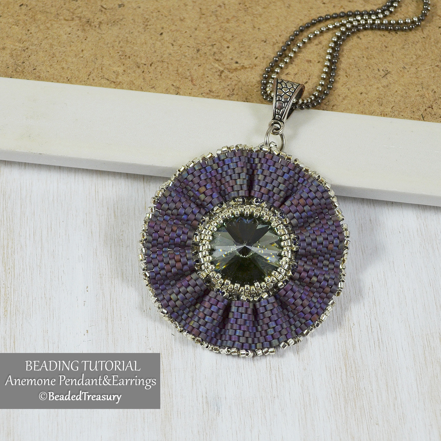 ANEMONE Beading Tutorial - Peyote flower pendant and earrings pattern - .pdf Download