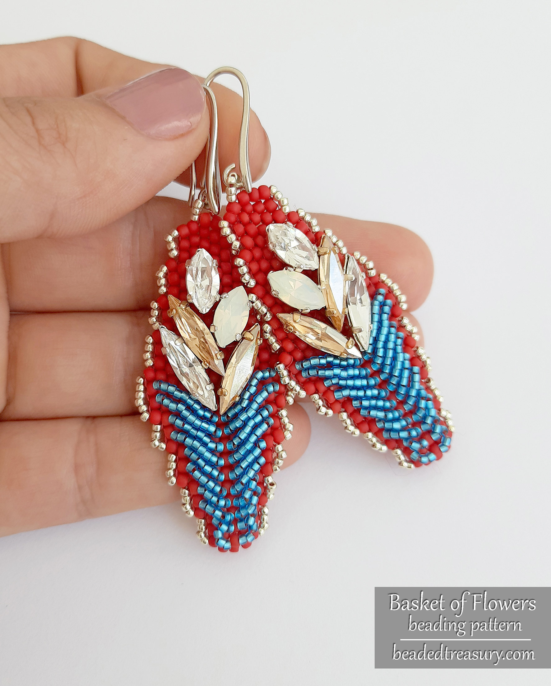 BASKET OF FLOWERS Earrings - Beading Pattern - Beaded earrings made with Seed beads and Swarovski Crystals - Instant .pdf Download