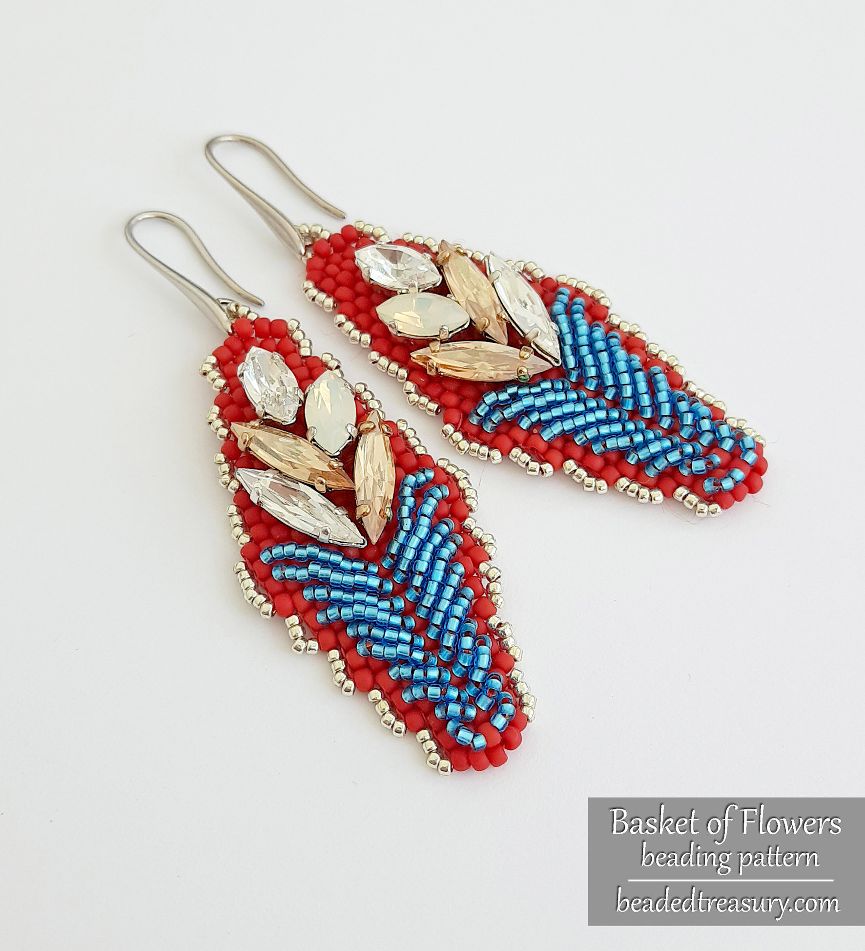 BASKET OF FLOWERS Earrings - Beading Pattern - Beaded earrings made with Seed beads and Swarovski Crystals - Instant .pdf Download