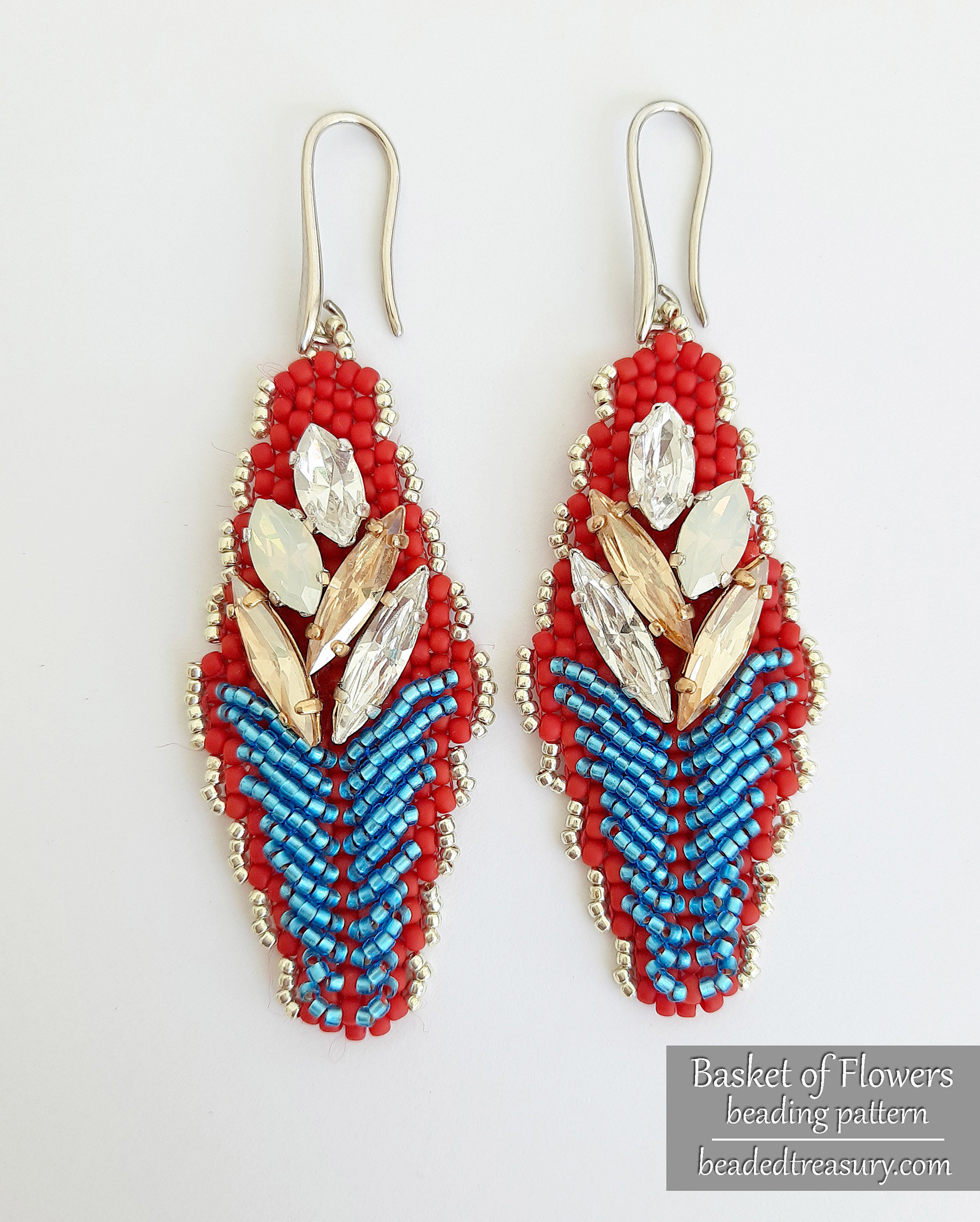 BASKET OF FLOWERS Earrings - Beading Pattern - Beaded earrings made with Seed beads and Swarovski Crystals - Instant .pdf Download