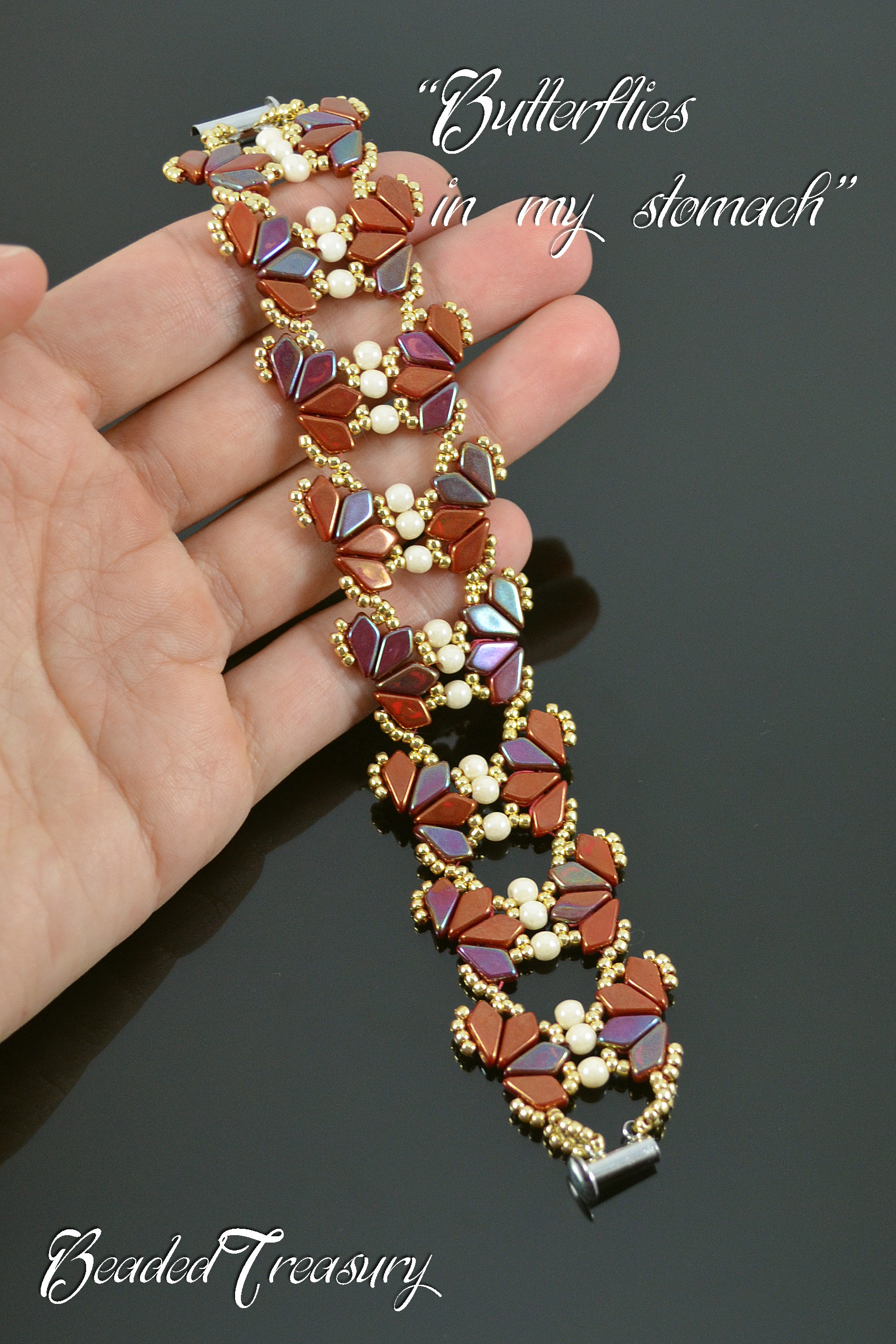 BUTTERFLIES IN MY STOMACH Beading pattern Beaded bracelet tutorial with 2-hole Kite Seed beads Beadwoven bracelet pattern - Tutorial Only