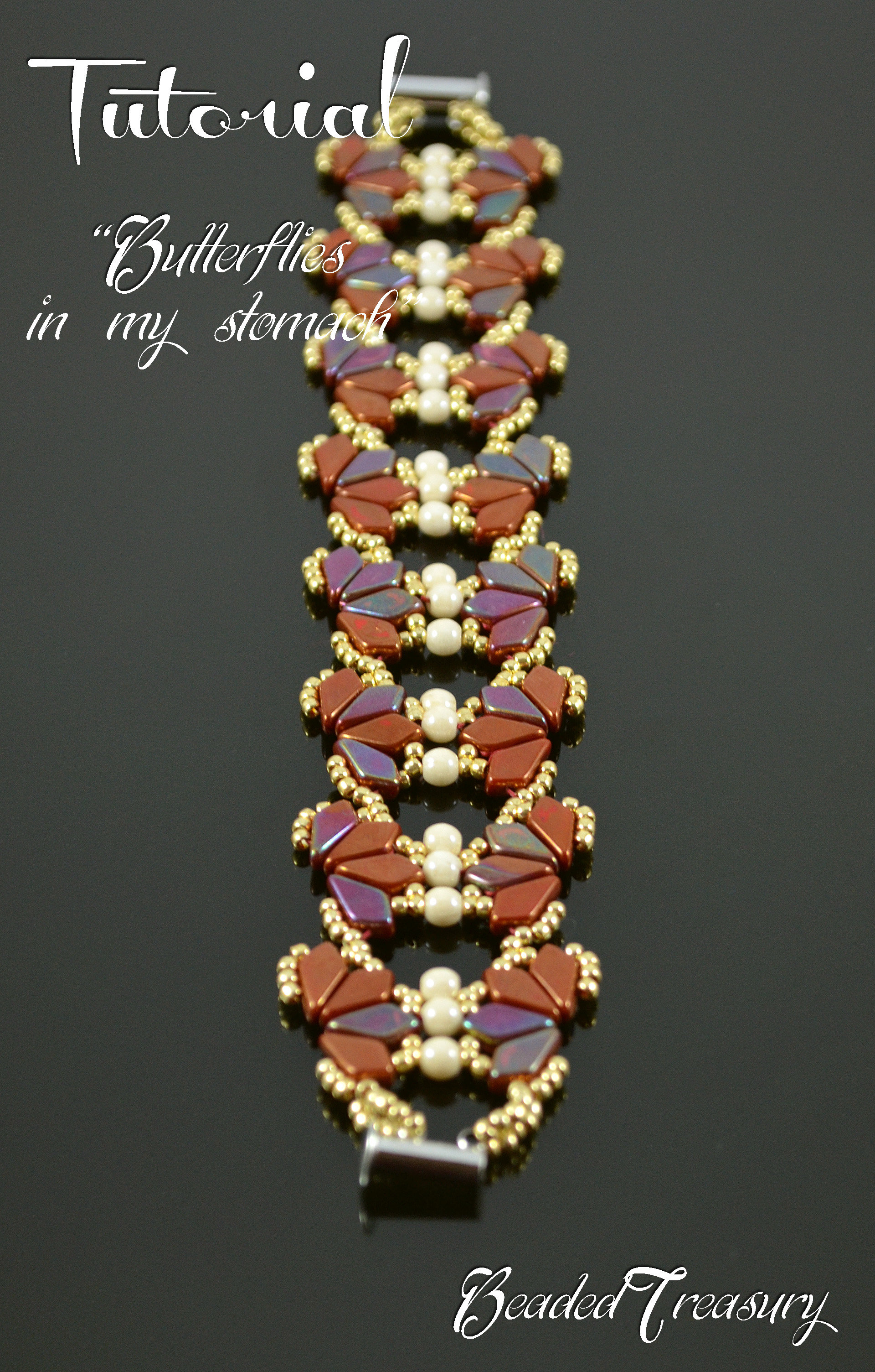 BUTTERFLIES IN MY STOMACH Beading pattern Beaded bracelet tutorial with 2-hole Kite Seed beads Beadwoven bracelet pattern - Tutorial Only