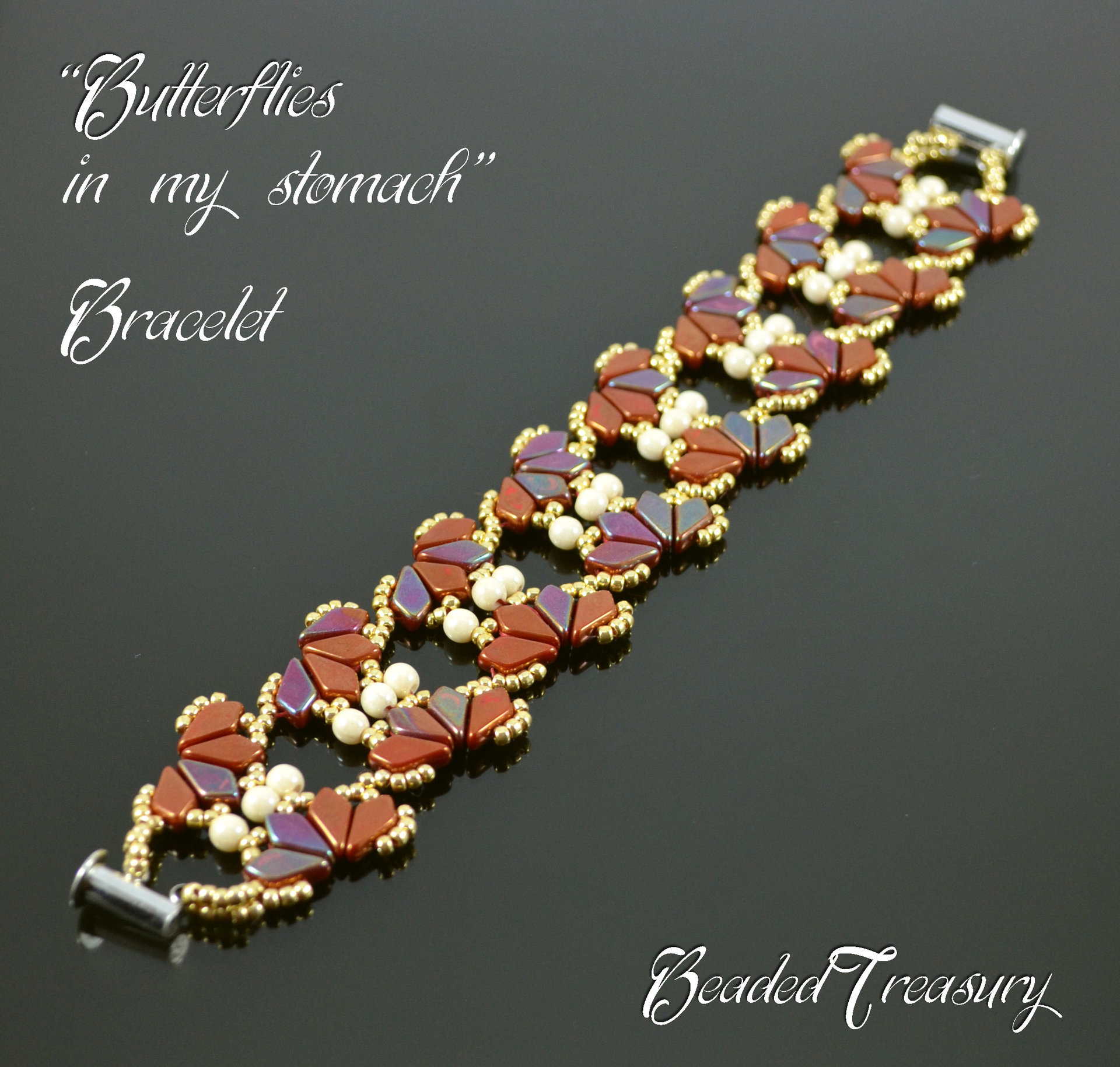 BUTTERFLIES IN MY STOMACH Beading pattern Beaded bracelet tutorial with 2-hole Kite Seed beads Beadwoven bracelet pattern - Tutorial Only