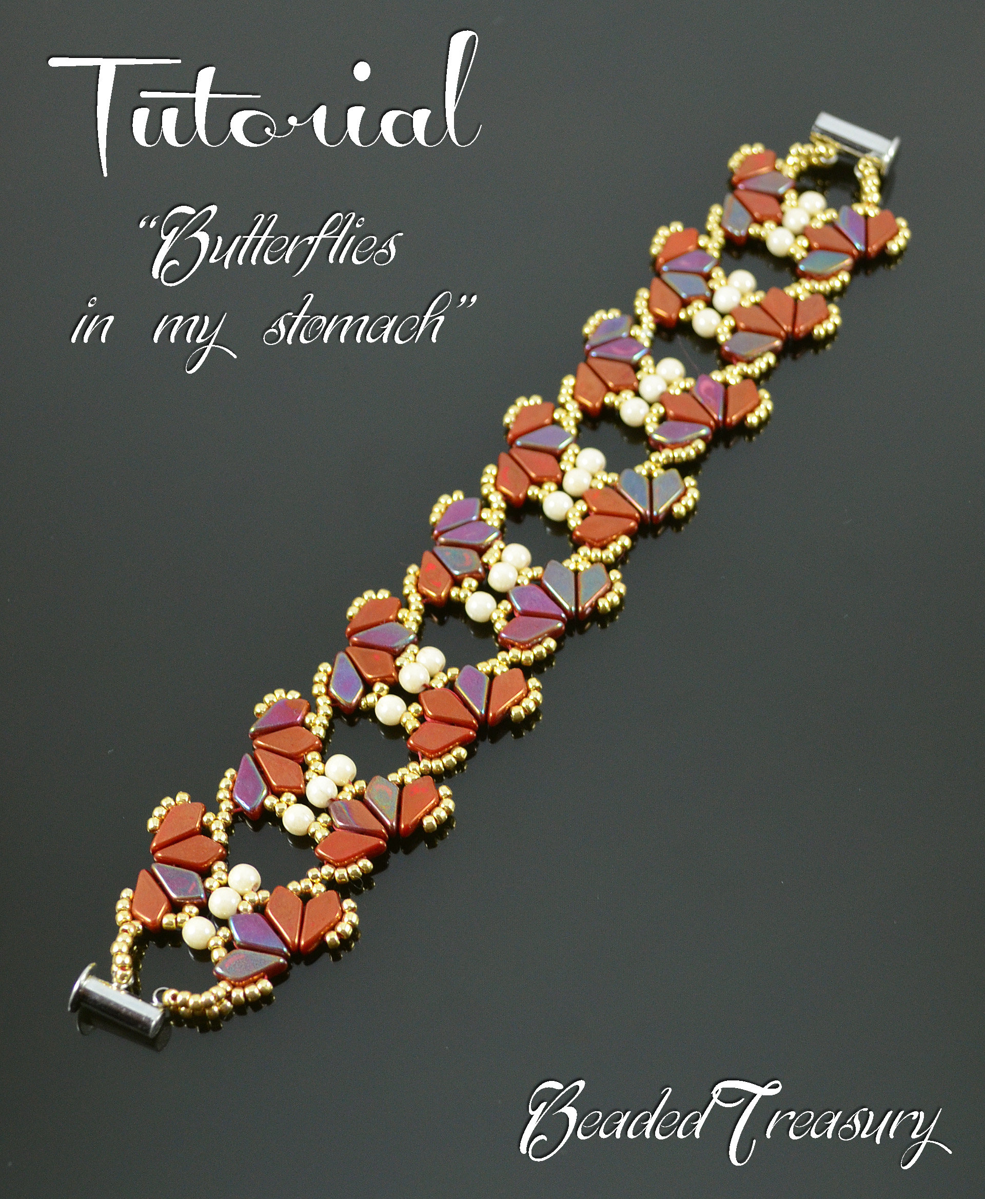 BUTTERFLIES IN MY STOMACH Beading pattern Beaded bracelet tutorial with 2-hole Kite Seed beads Beadwoven bracelet pattern - Tutorial Only