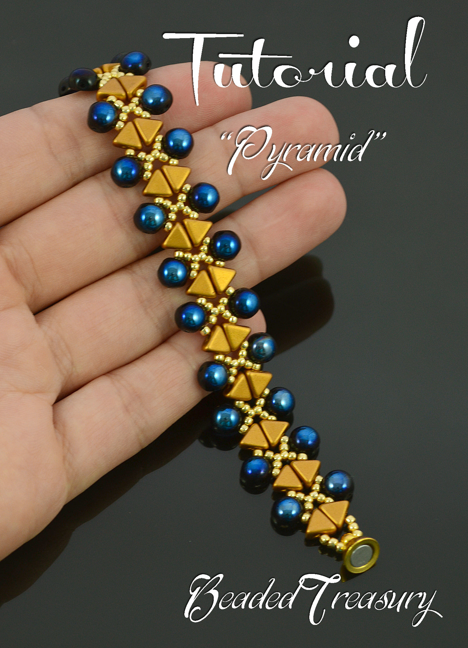 PYRAMID - beading tutorial, kheops cabochon bead pattern, beaded bracelet pattern, beadweaving, seed beads / TUTORIAL ONLY