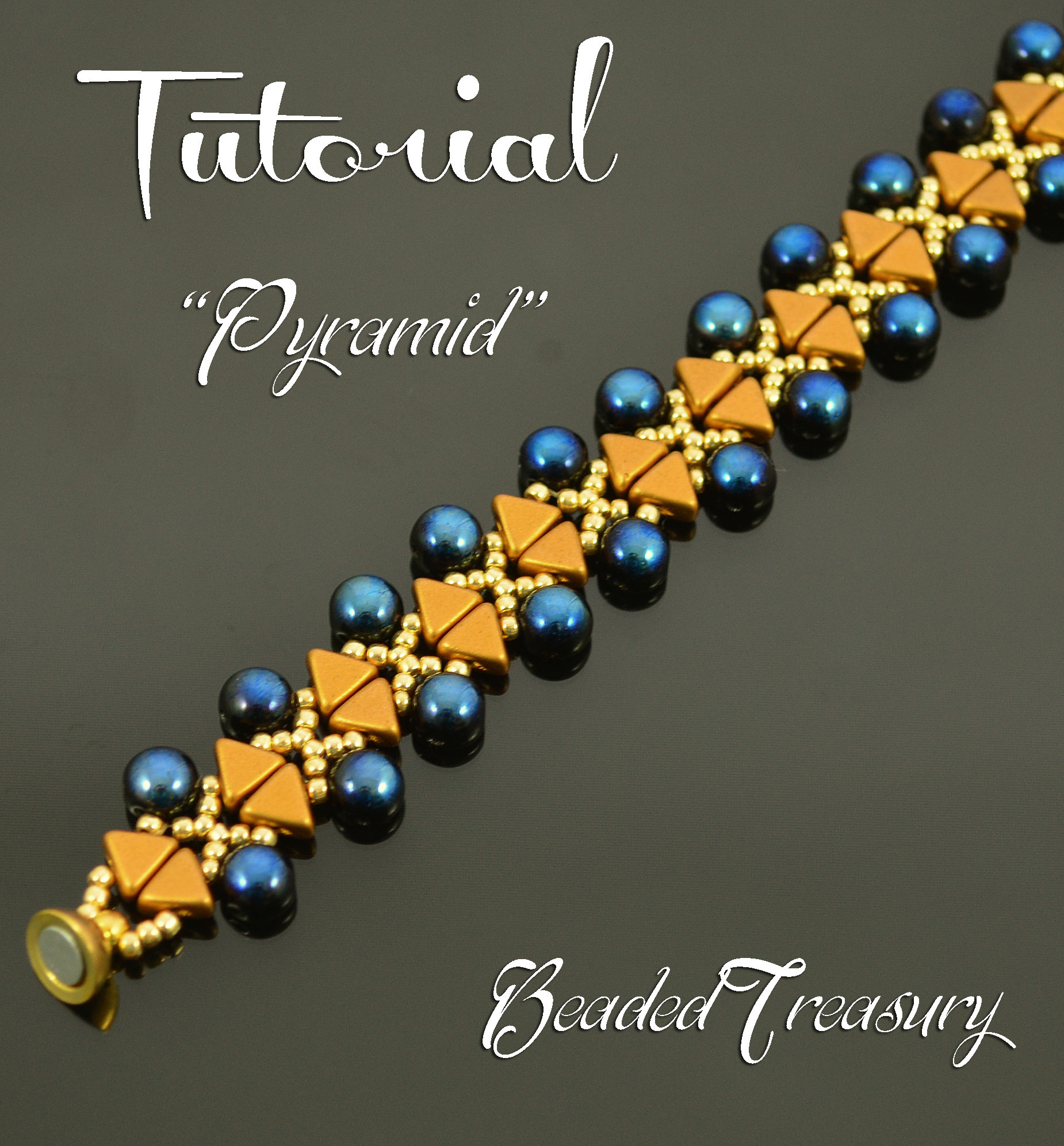 PYRAMID - beading tutorial, kheops cabochon bead pattern, beaded bracelet pattern, beadweaving, seed beads / TUTORIAL ONLY