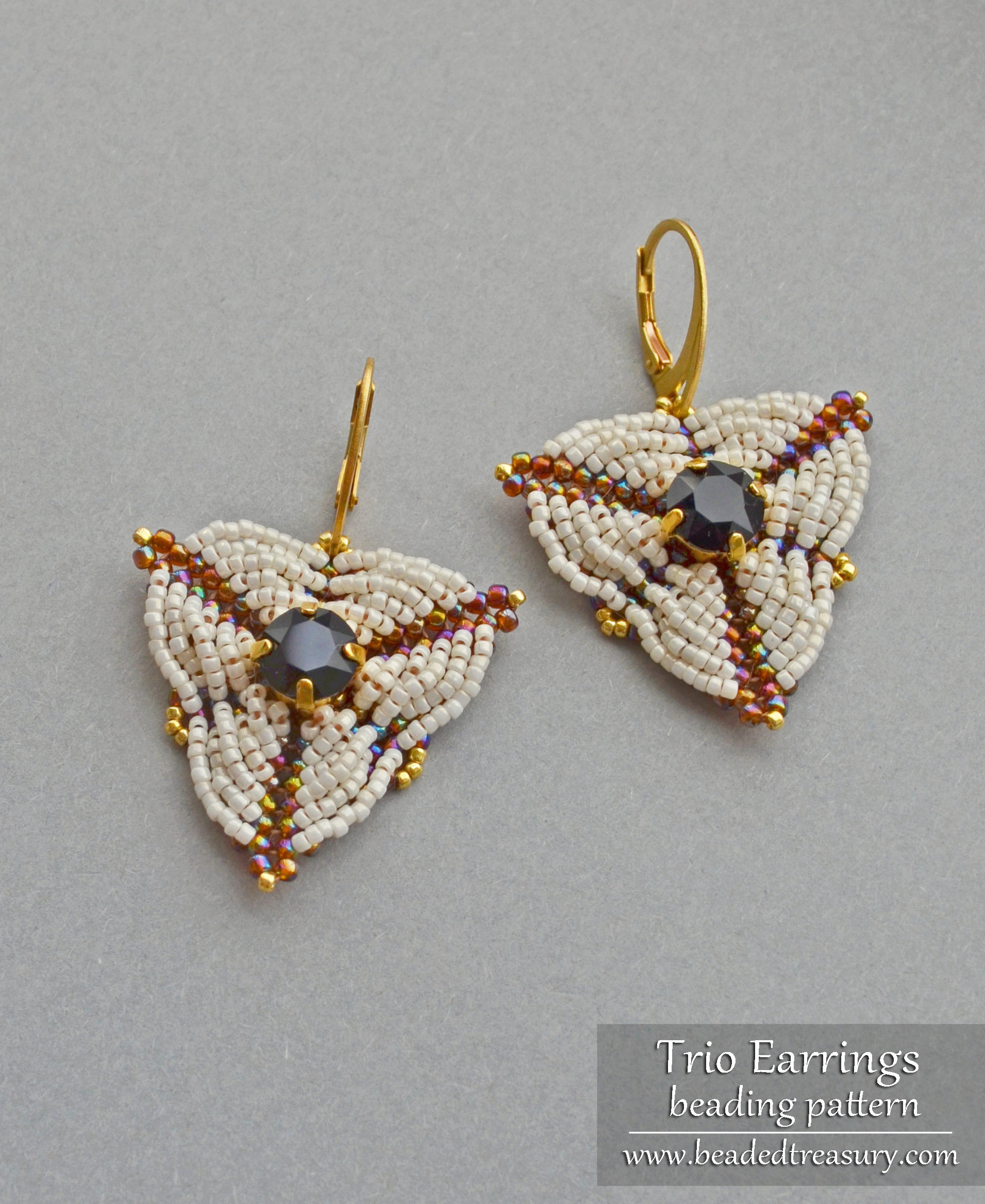 TRIO Earrings - Beading Pattern with Seed beads and 1088 Swarovski round stone - Peyote stitch - Dimensional beading - Instant PDF Download