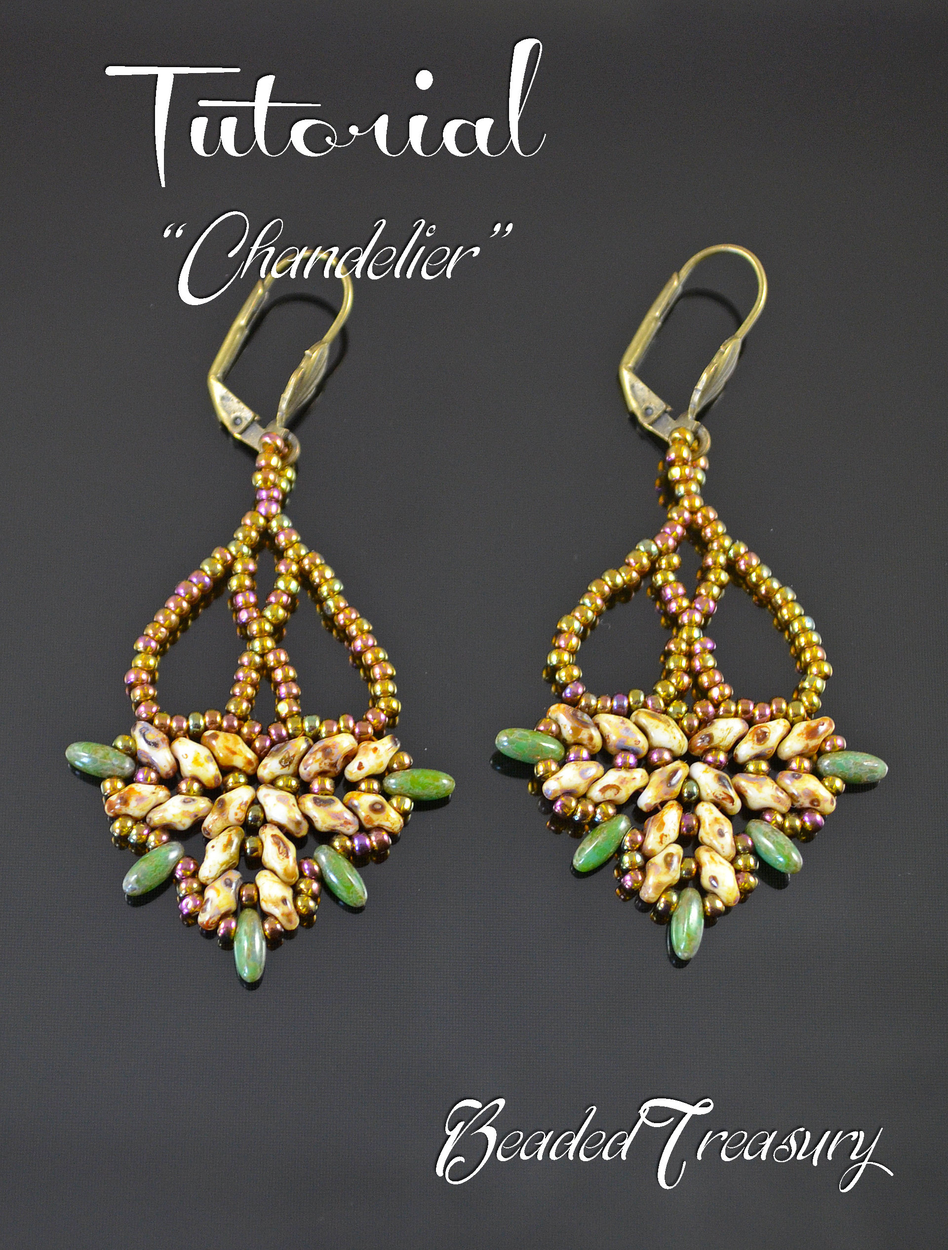 CHANDELIER Beading tutorial  Beadwoven earrings pattern with CzechMates Superduo seed beads Lacy beaded earrings - Instant PDF Download