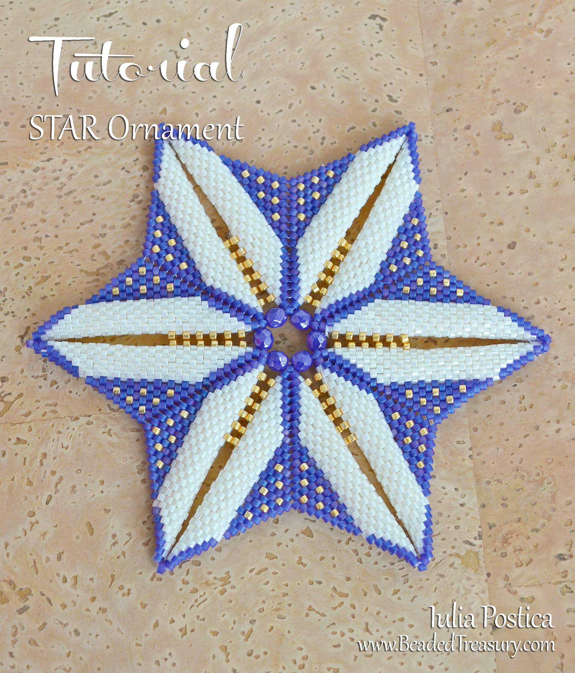 STAR Ornament Beading Tutorial - Beaded Christmas decoration - Peyote bead pattern with Delica Seed and fire polished beads - Instant PDF Download