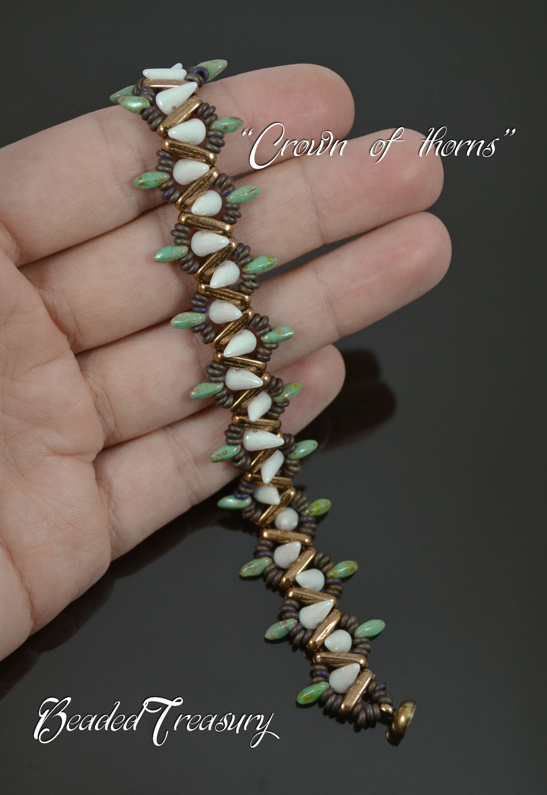 CROWN OF THORNS - beading pattern, beaded bracelet tutorial, CzechMates Beam Spike Demi Round beads / TUTORIAL ONLY