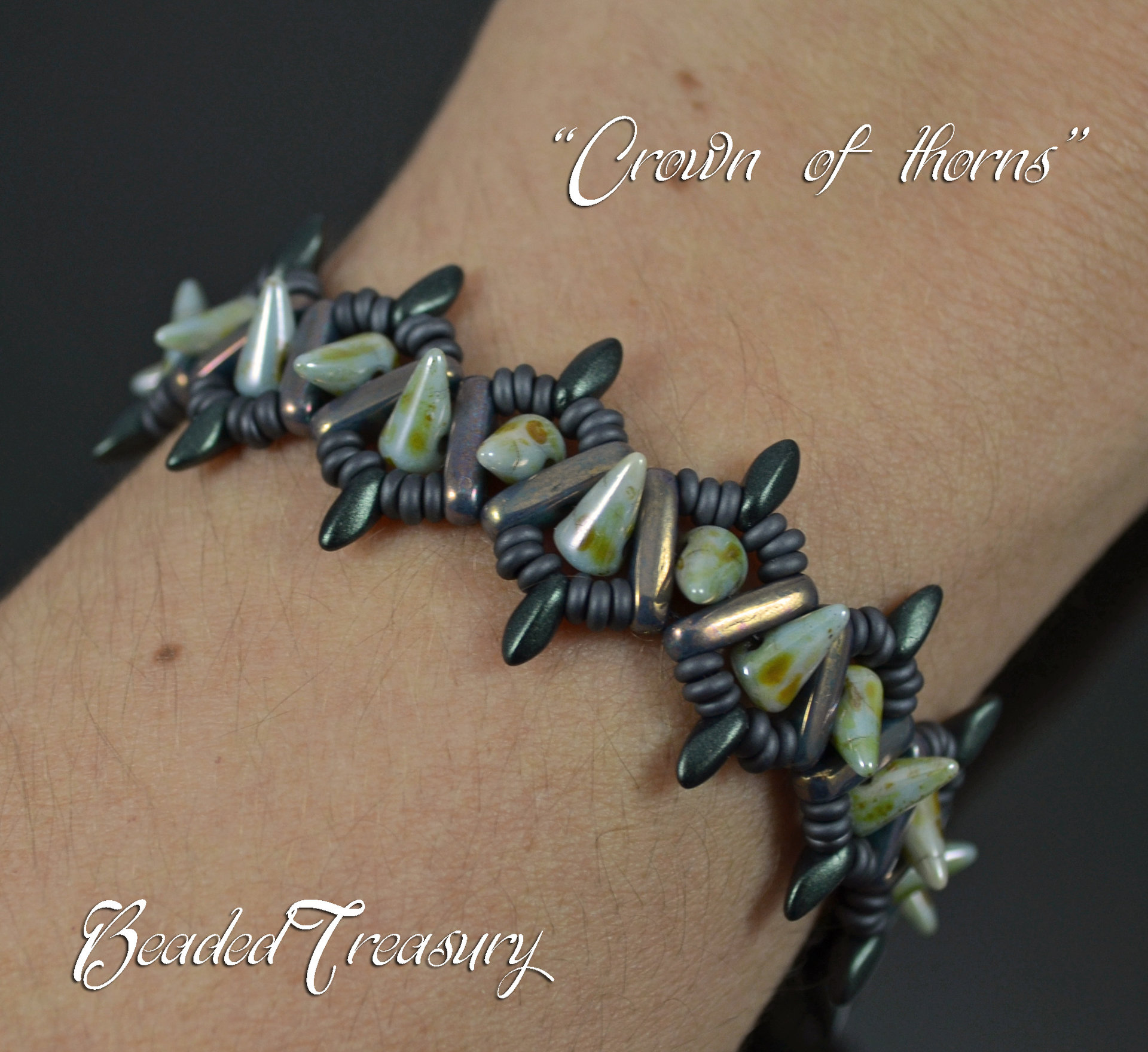 CROWN OF THORNS - beading pattern, beaded bracelet tutorial, CzechMates Beam Spike Demi Round beads / TUTORIAL ONLY