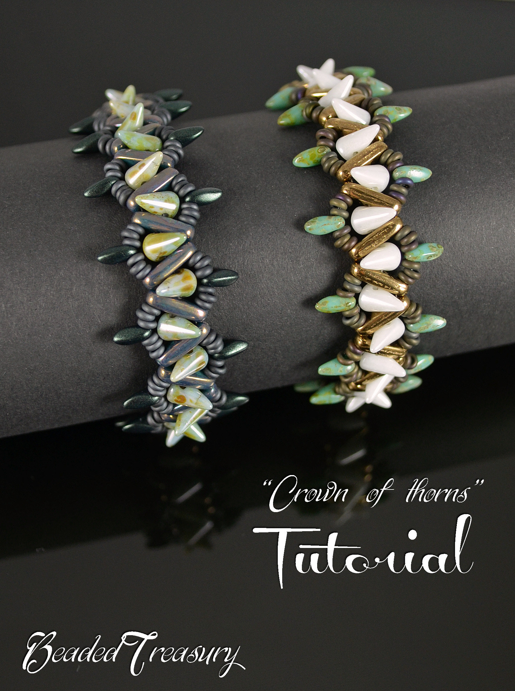 CROWN OF THORNS - beading pattern, beaded bracelet tutorial, CzechMates Beam Spike Demi Round beads / TUTORIAL ONLY