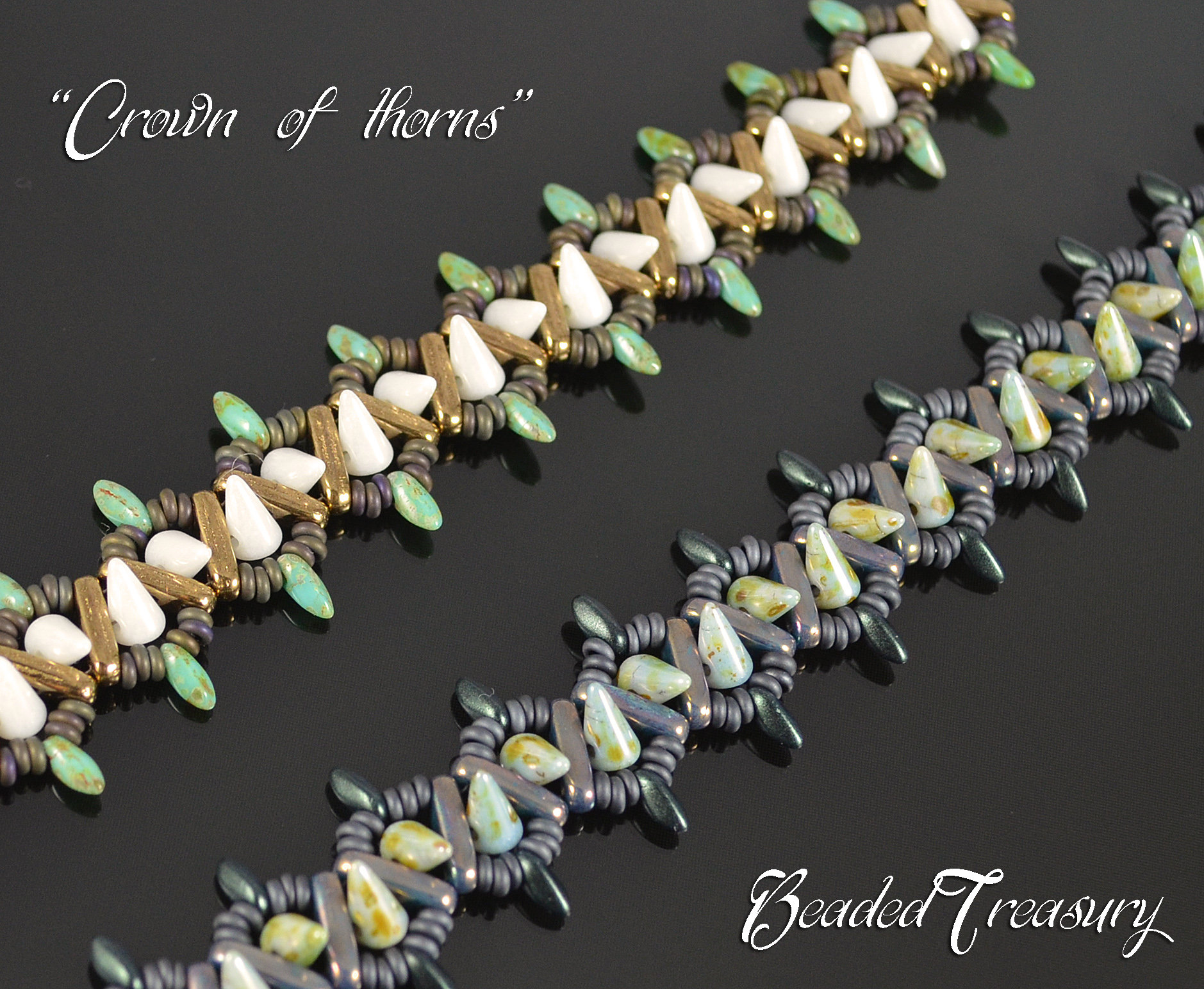 CROWN OF THORNS - beading pattern, beaded bracelet tutorial, CzechMates Beam Spike Demi Round beads / TUTORIAL ONLY