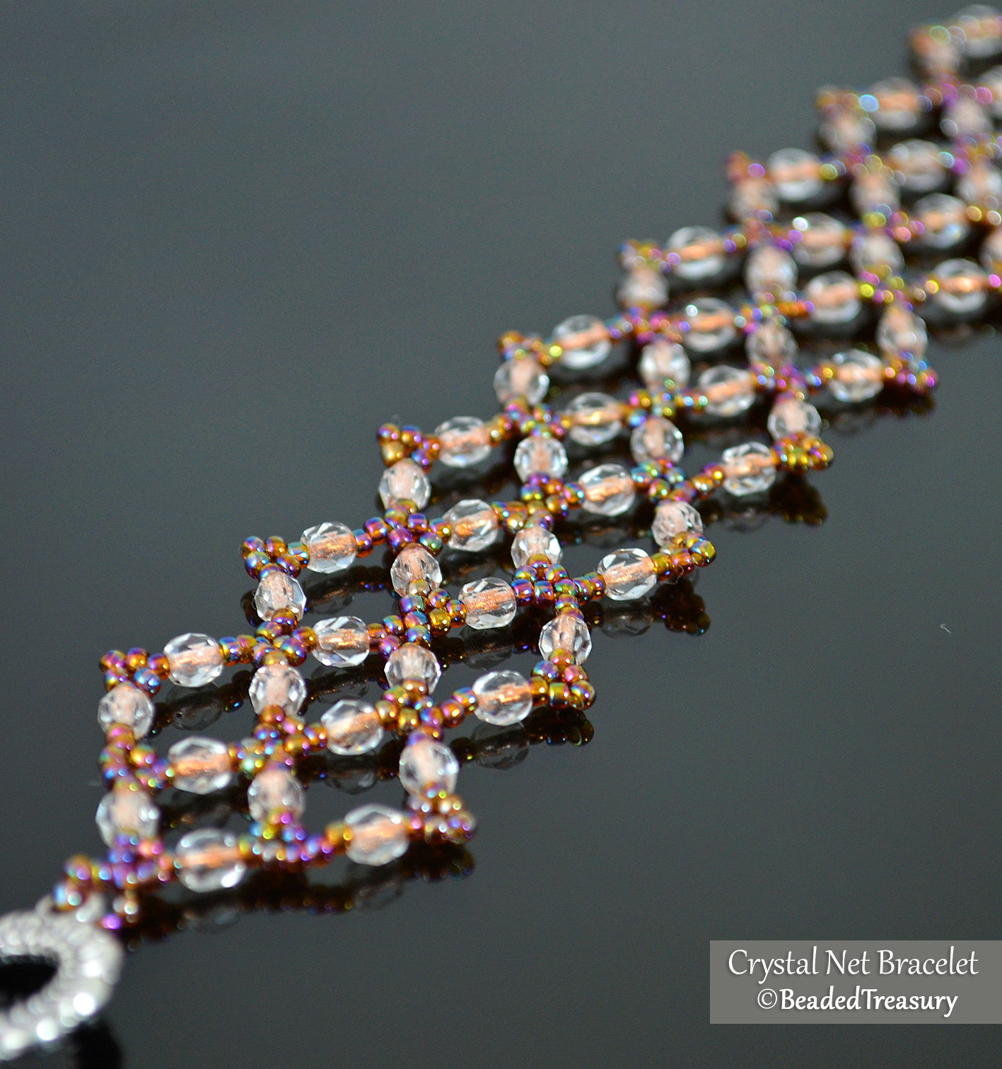 CRYSTAL NET - beadwoven bracelet tutorial with fire polished beads and seed beads, bead pattern, beading tutorial, beaded lace / TUTORIAL ONLY
