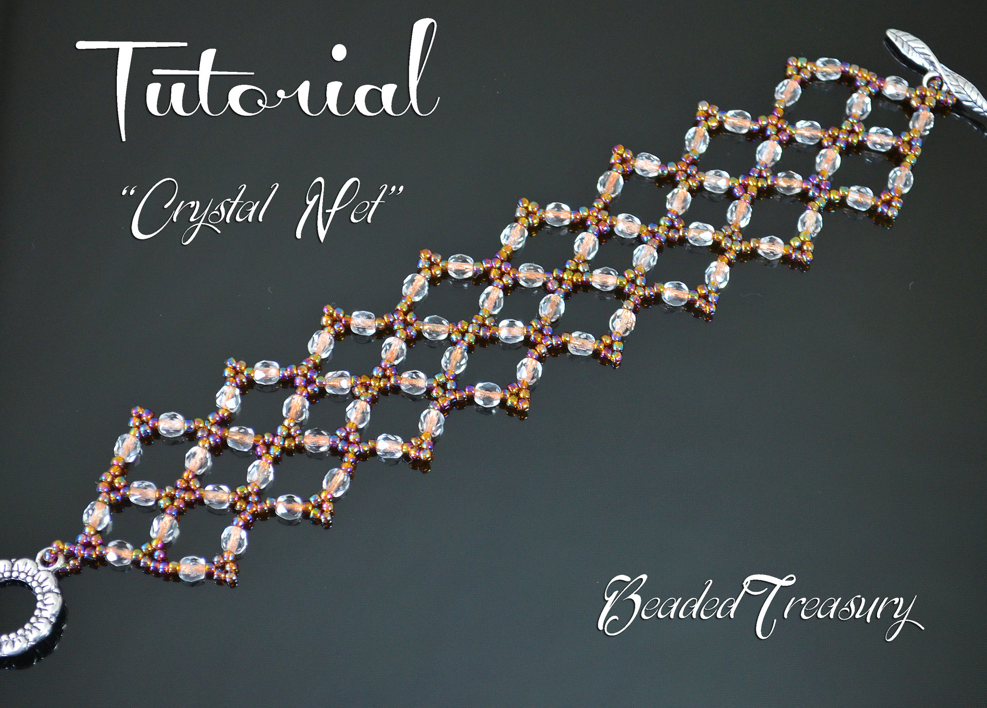 CRYSTAL NET - beadwoven bracelet tutorial with fire polished beads and seed beads, bead pattern, beading tutorial, beaded lace / TUTORIAL ONLY