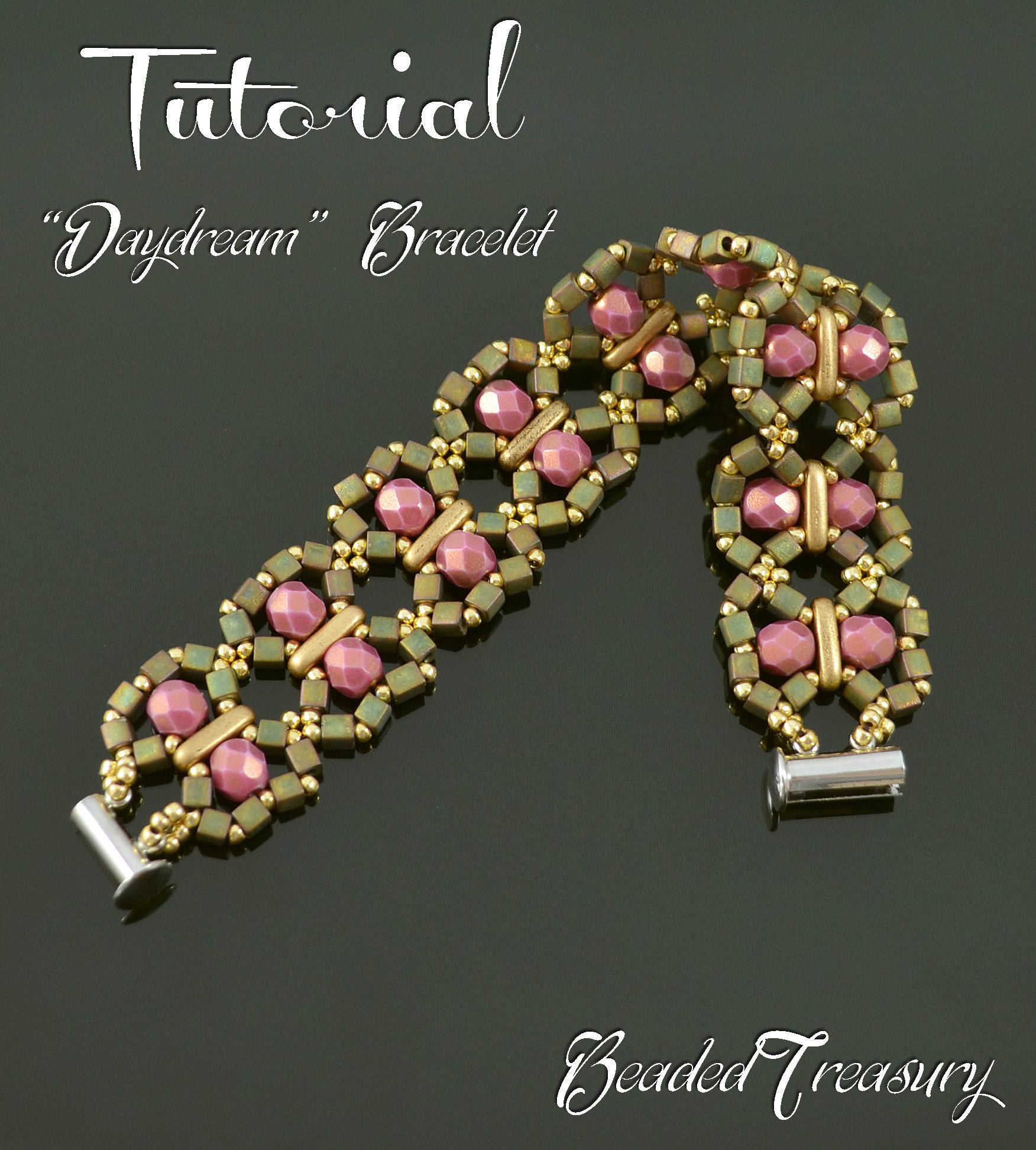 DAYDREAM - Beading pattern Beaded bracelet tutorial with 3-hole Beam Fire polished Cube Seed beads Beadwoven bracelet pattern - TUTORIAL ONLY