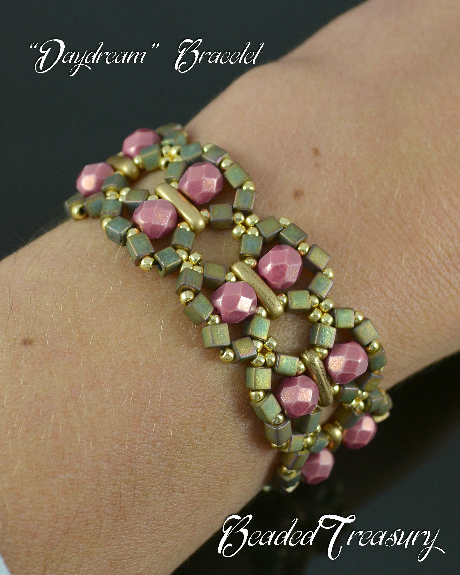 DAYDREAM - Beading pattern Beaded bracelet tutorial with 3-hole Beam Fire polished Cube Seed beads Beadwoven bracelet pattern - TUTORIAL ONLY