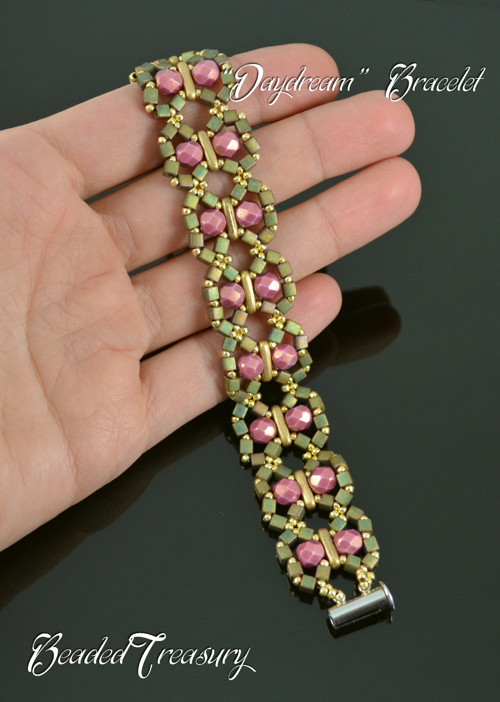 DAYDREAM - Beading pattern Beaded bracelet tutorial with 3-hole Beam Fire polished Cube Seed beads Beadwoven bracelet pattern - TUTORIAL ONLY