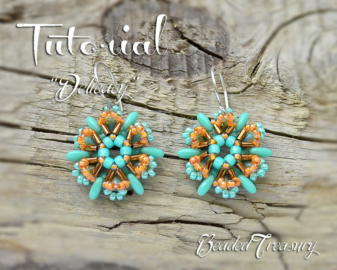 DELICACY Beading pattern Beadwoven earrings tutorial with CzechMates Rulla Rizo and bugle seed beads - Instant PDF Download