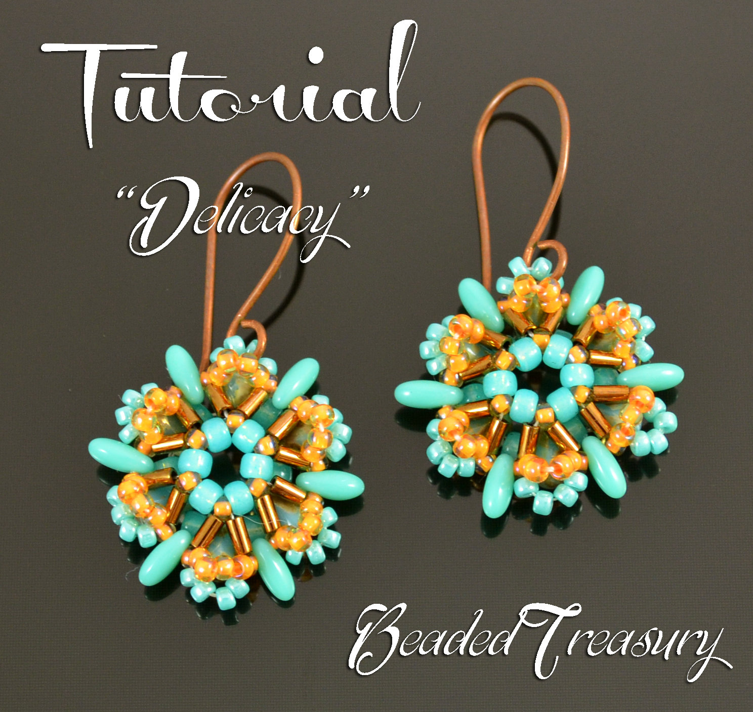 DELICACY Beading pattern Beadwoven earrings tutorial with CzechMates Rulla Rizo and bugle seed beads - Instant PDF Download