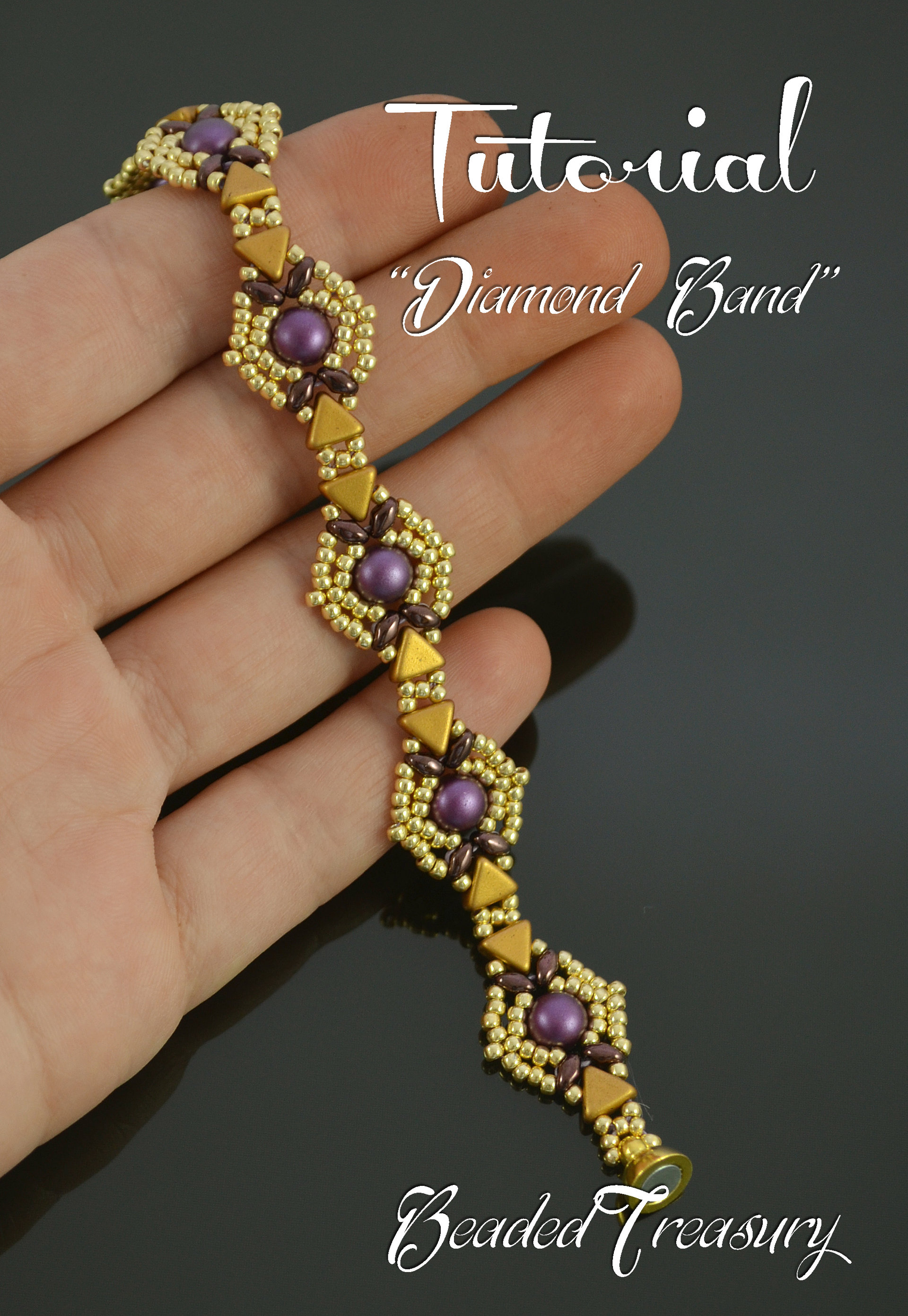 DIAMOND BAND - beading tutorial, Kheops Cabochon MiniDuo bead pattern, beaded bracelet pattern, beadweaving, seed beads / TUTORIAL ONLY