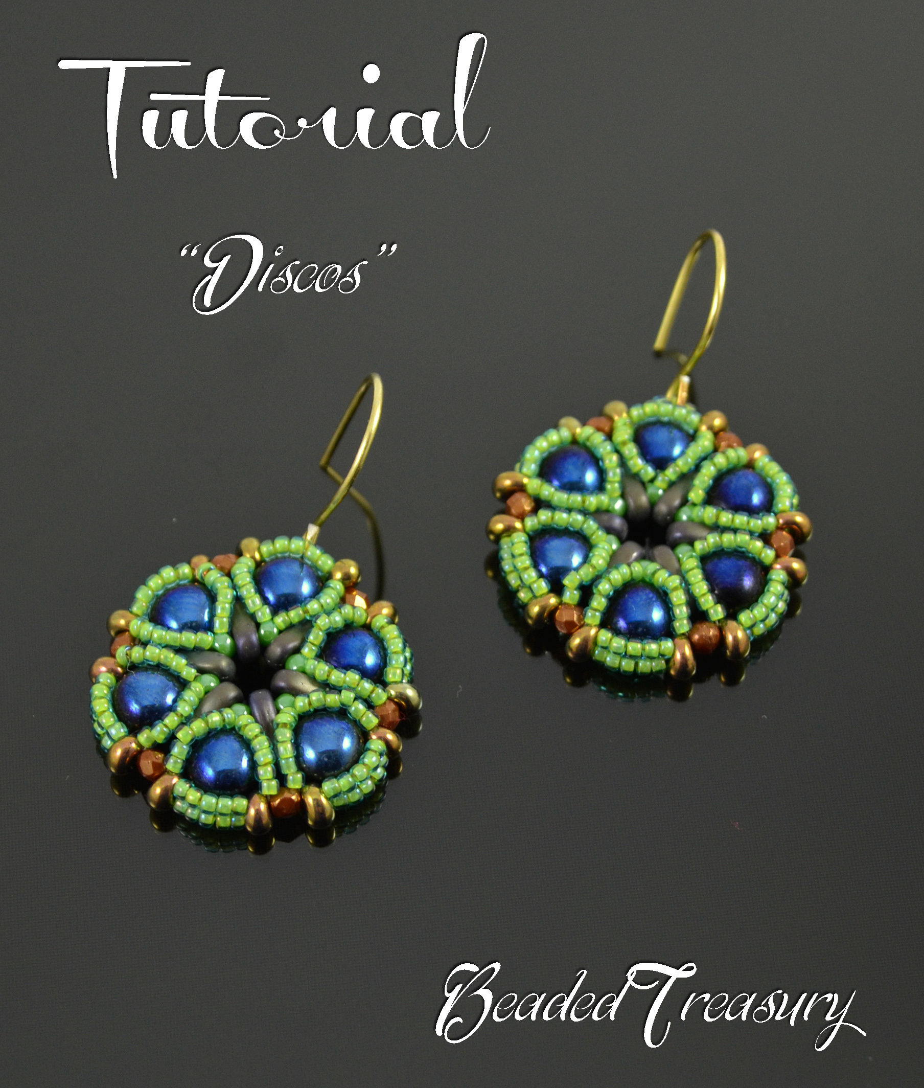 DISCOS - beaded earrings tutorial, beading pattern, Cabochon Lentil Triangle Bar bead pattern, seed beads / TUTORIAL ONLY