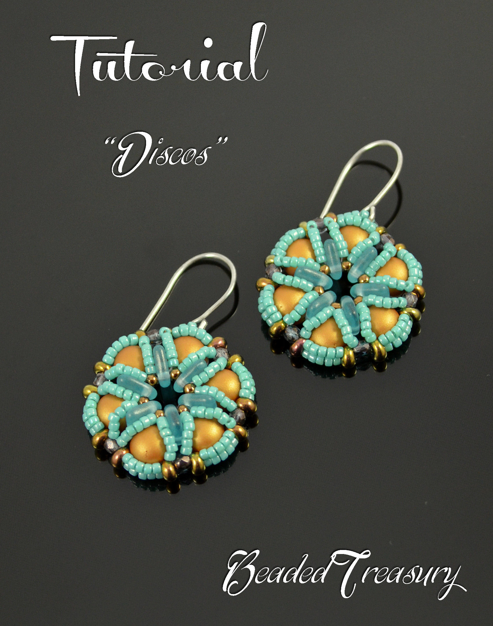 DISCOS - beaded earrings tutorial, beading pattern, Cabochon Lentil Triangle Bar bead pattern, seed beads / TUTORIAL ONLY