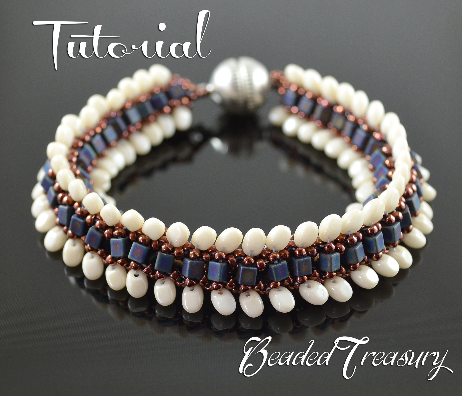 DRAGON CREST - beaded bracelet pattern with SuperUno, Solo, cube and seed beads, beading tutorial, bead pattern / TUTORIAL ONLY