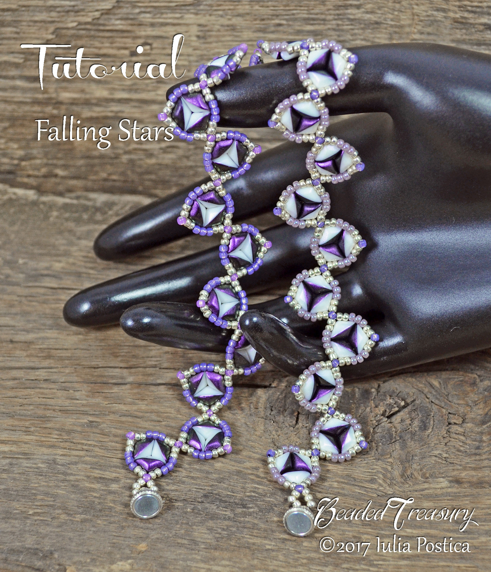 FALLING STARS Beadwoven bracelet pattern Beading tutorial with 2-hole Gem Duo duets and Seed beads - Instant PDF Download