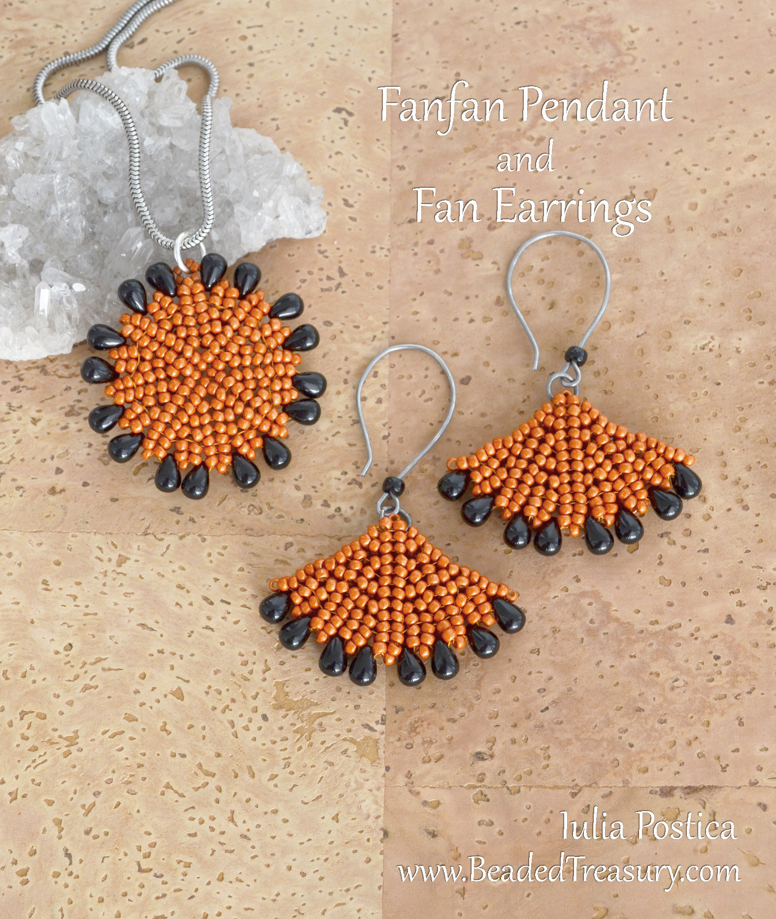 Beading Tutorial - FANFAN Pendant - Round pendant tutorial with seed beads and drops - Herringbone beading pattern - Instant PDF Download