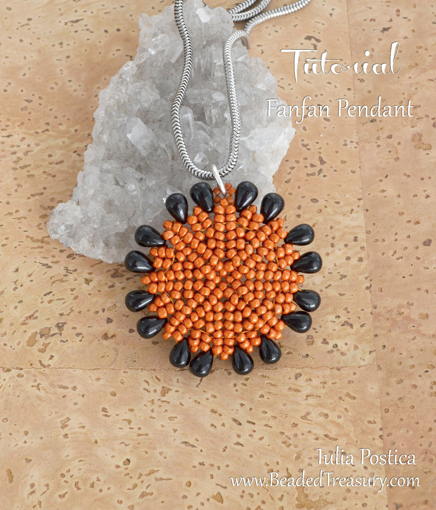 Beading Tutorial - FANFAN Pendant - Round pendant tutorial with seed beads and drops - Herringbone beading pattern - Instant PDF Download