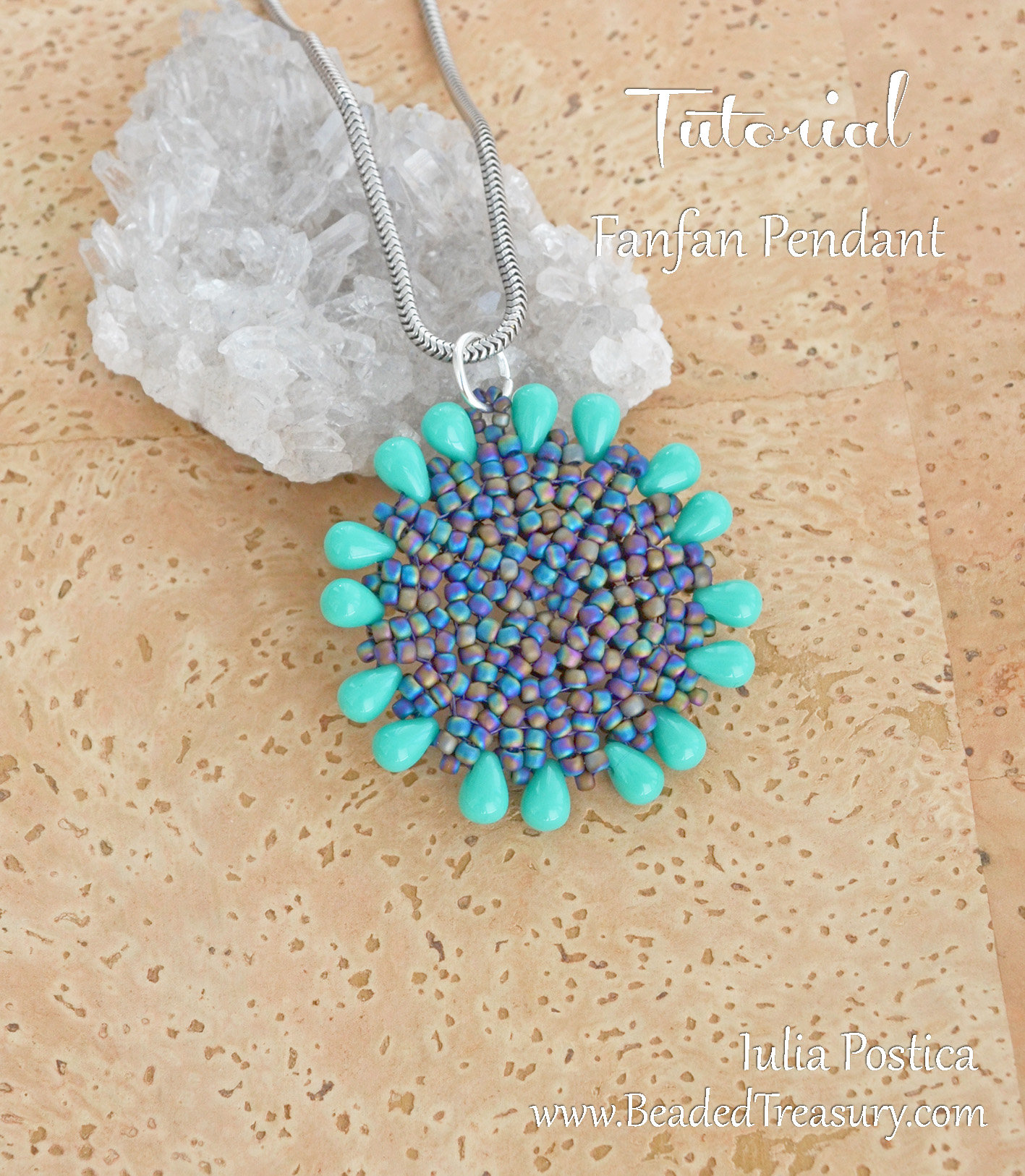 Beading Tutorial - FANFAN Pendant - Round pendant tutorial with seed beads and drops - Herringbone beading pattern - Instant PDF Download