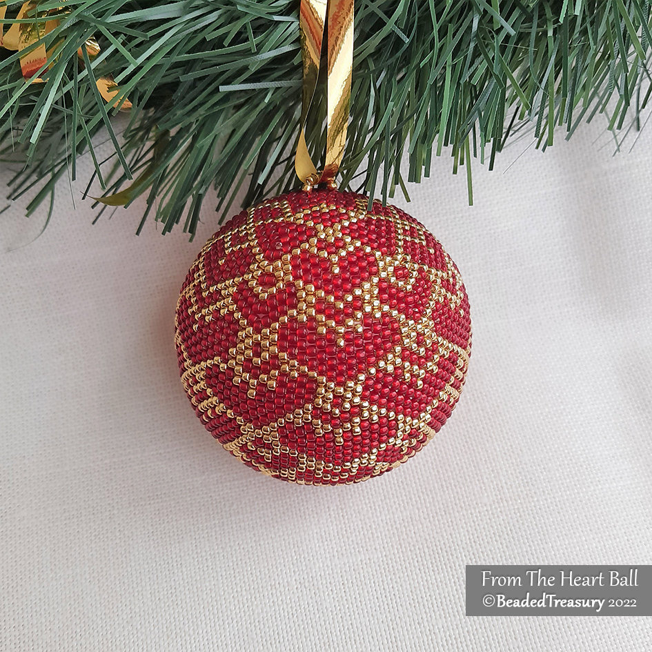 FROM THE HEART BALL - Beaded Christmas Ornament Pattern - 3D Peyote Ball