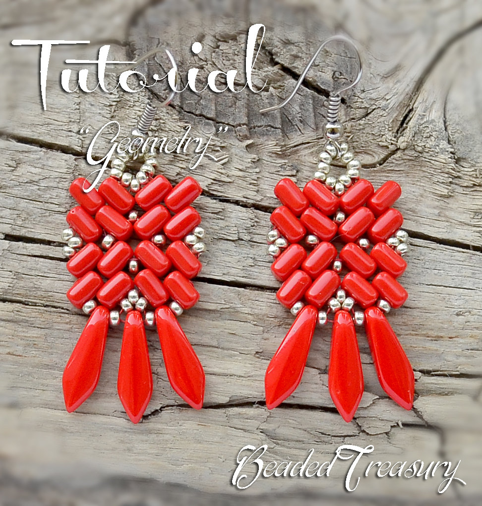 GEOMETRY Beadwoven earrings tutorial Beading pattern with 2-hole Rulla and Dagger beads Geometric seed beads pattern - Instant PDF Download