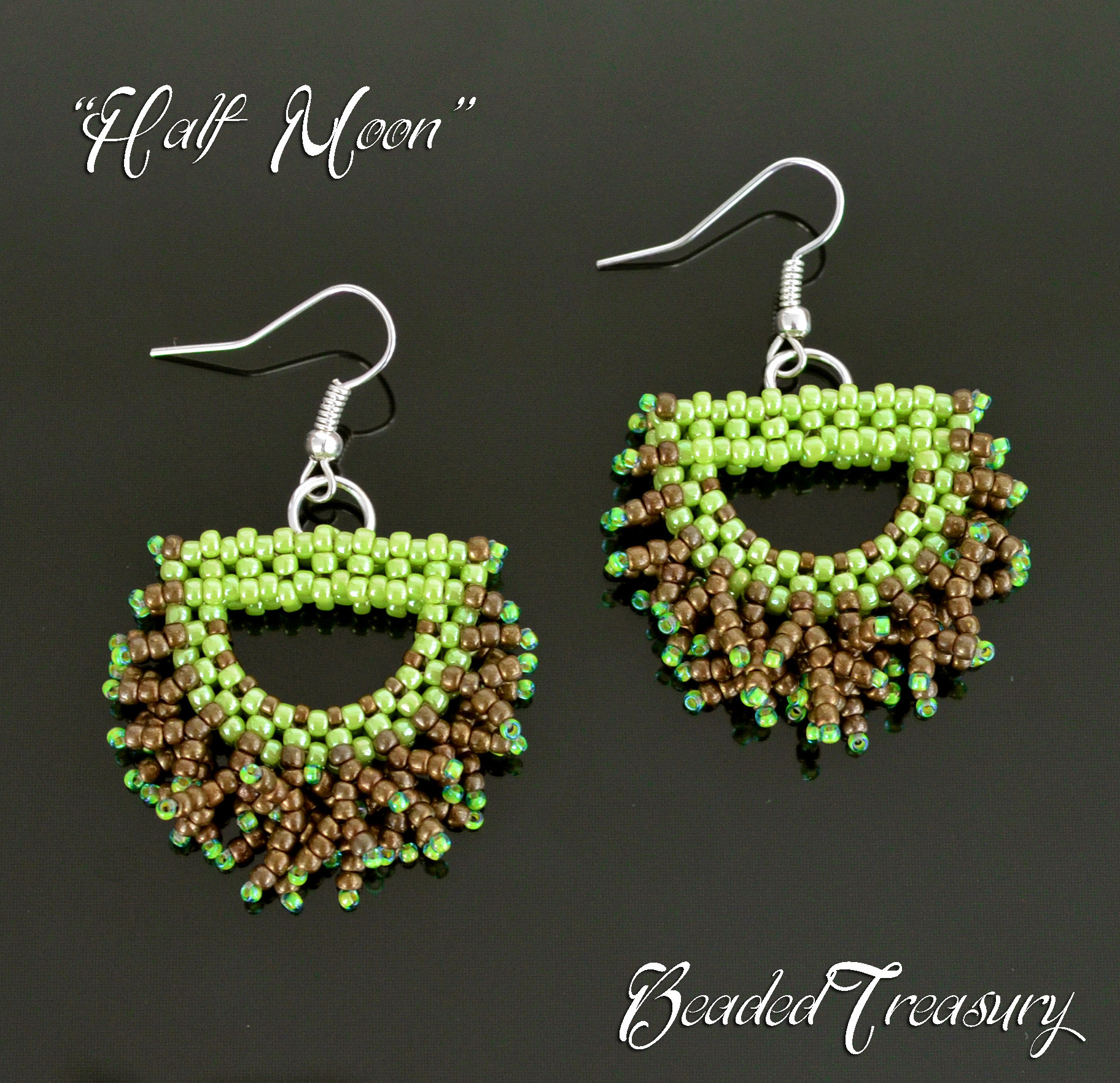 HALF MOON beaded fringe earrings tutorial, beading pattern, seed beads pattern / TUTORIAL ONLY