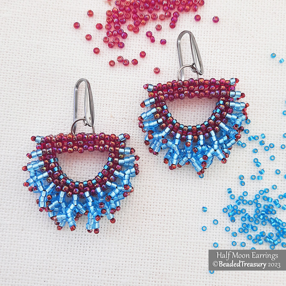 HALF MOON beaded fringe earrings tutorial, beading pattern, seed beads pattern / TUTORIAL ONLY