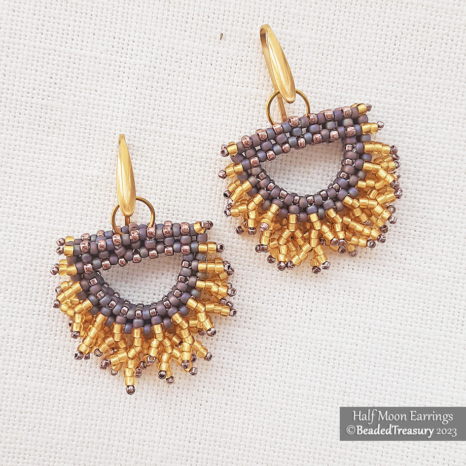 HALF MOON beaded fringe earrings tutorial, beading pattern, seed beads pattern / TUTORIAL ONLY