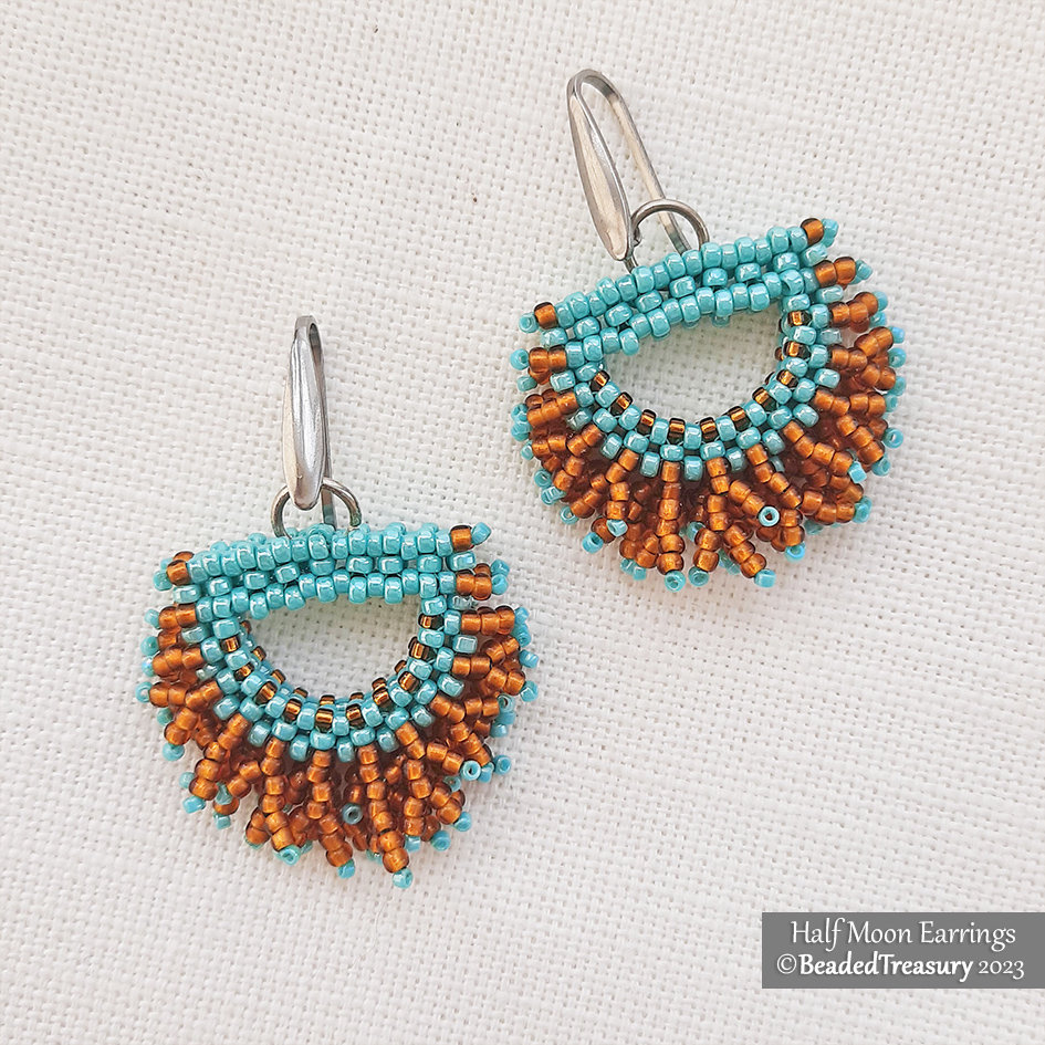 HALF MOON beaded fringe earrings tutorial, beading pattern, seed beads pattern / TUTORIAL ONLY