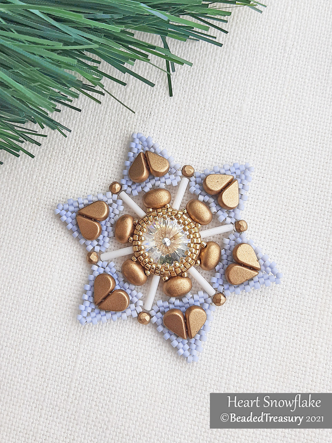 HEART SNOWFLAKE Peyote Stitch Pattern - Beaded Christmas Ornament Instructions - Instant Pdf Download