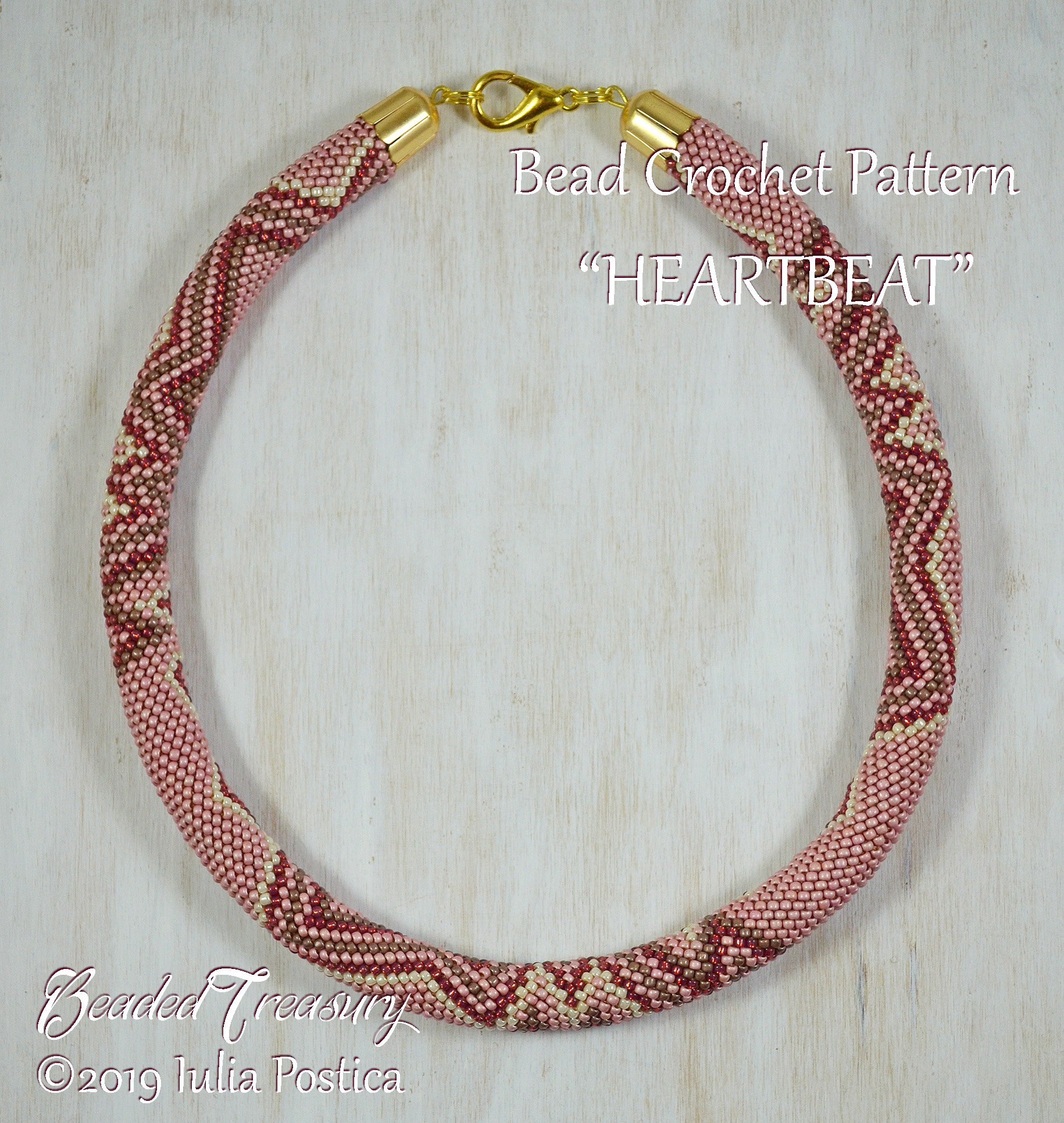 HEARTBEAT Bead Crochet Pattern for Necklace of Bracelet - Valentine heart beaded crochet rope with seed beads - Instant PDF Download