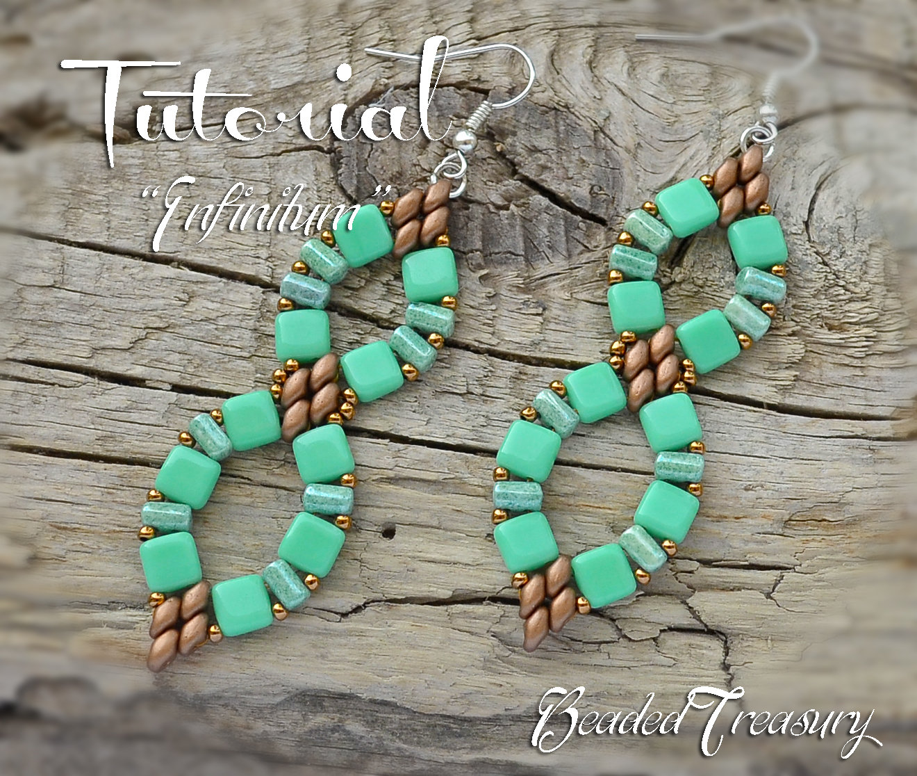 INFINITUM Beading pattern Beadwoven earrings tutorial CzechMates Superduo Rulla Tile seed beads beading tutorial - Instant PDF Download
