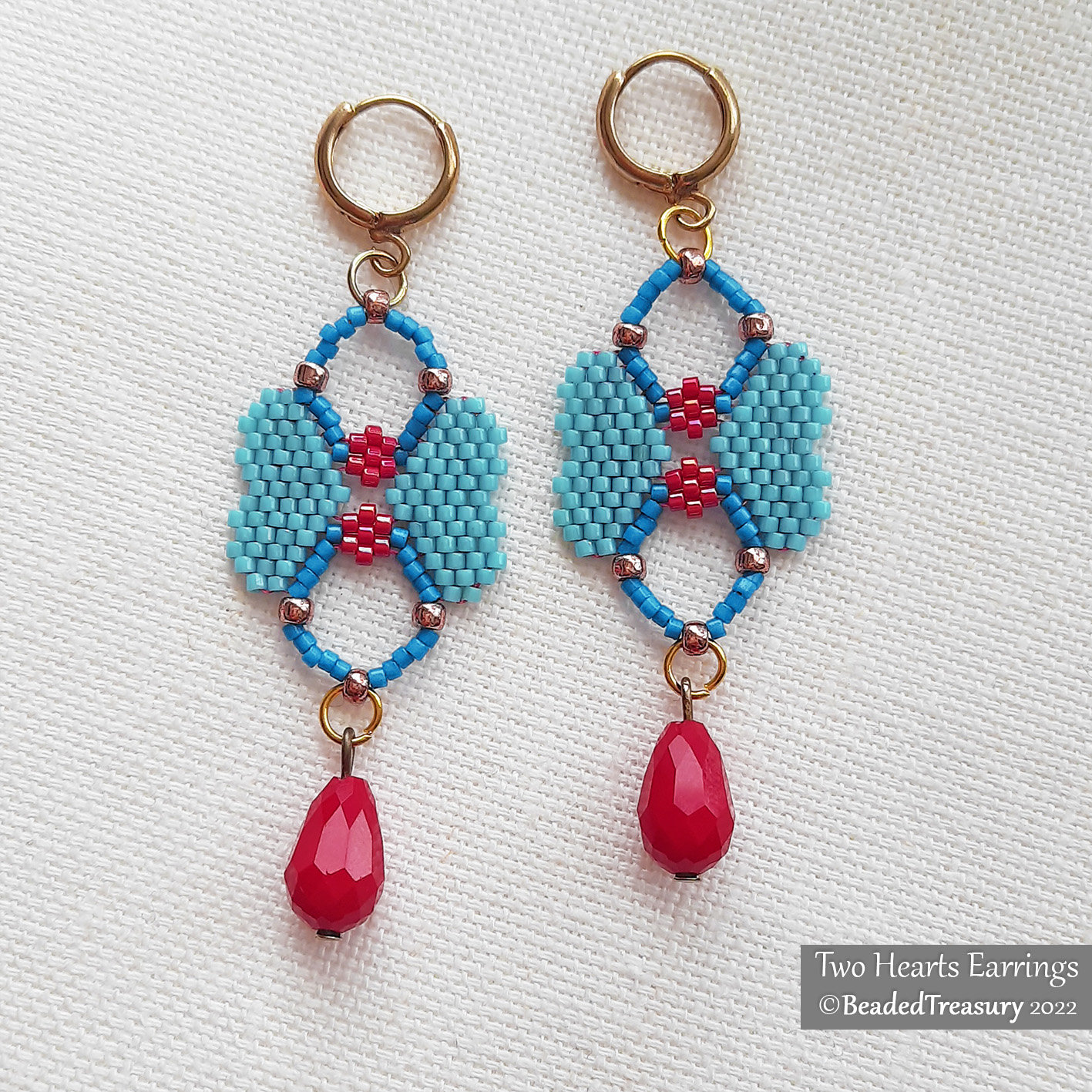 TWO HEARTS EARRINGS - Peyote stitch beading pattern - Instant .pdf Download