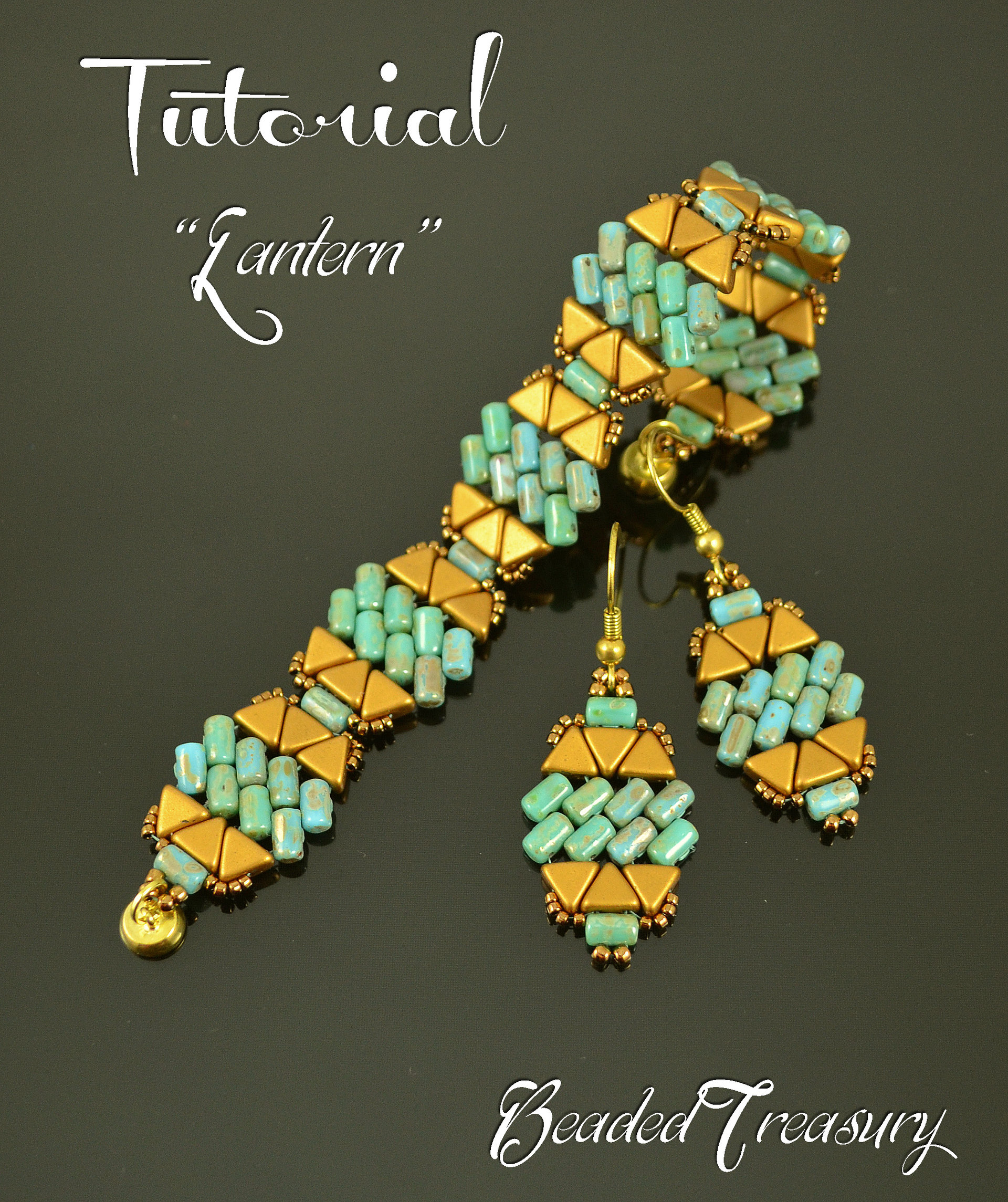 LANTERN - beading pattern, beaded bracelet and earrings tutorial, beadweaving / TUTORIAL ONLY