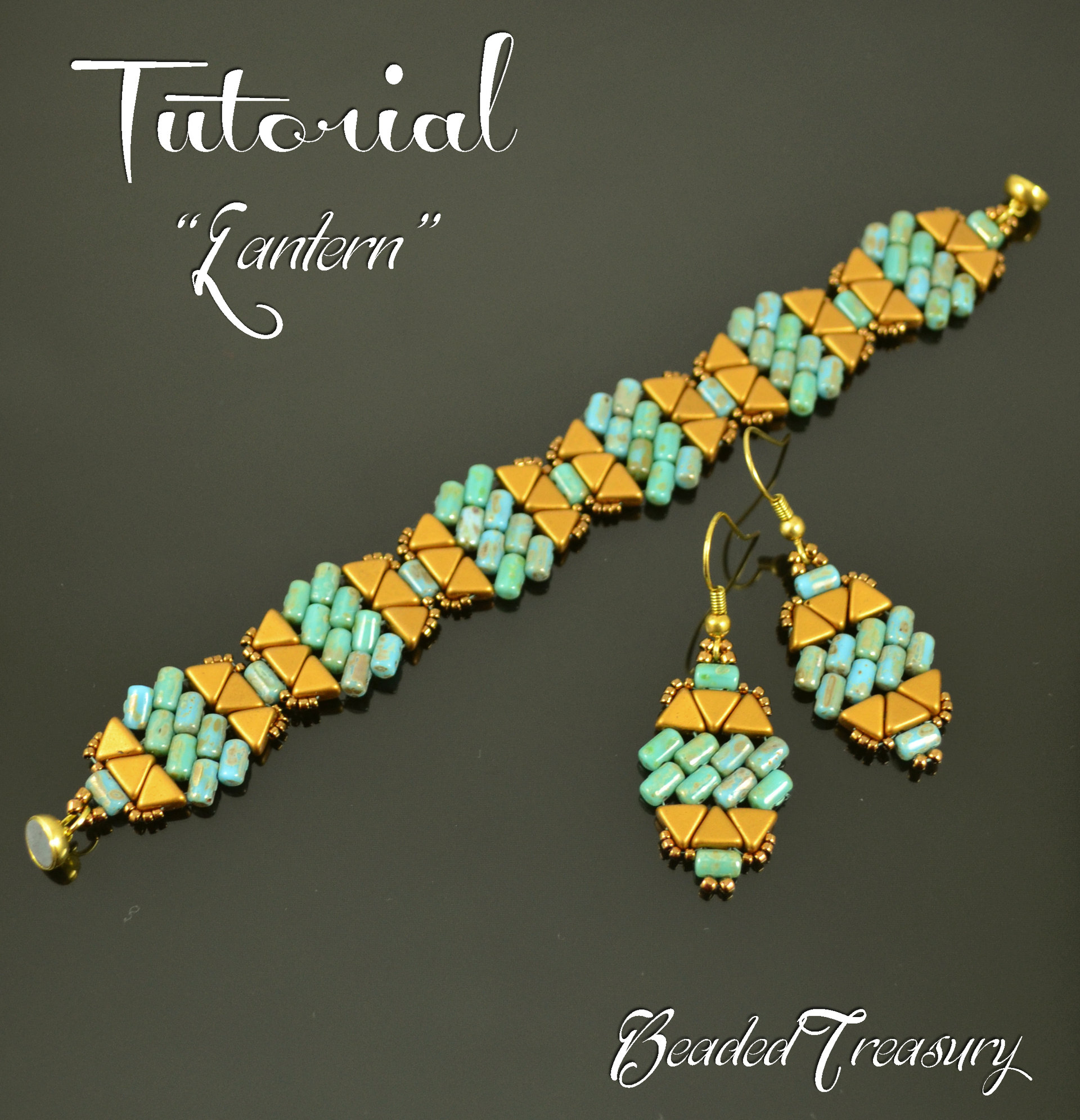 LANTERN - beading pattern, beaded bracelet and earrings tutorial, beadweaving / TUTORIAL ONLY
